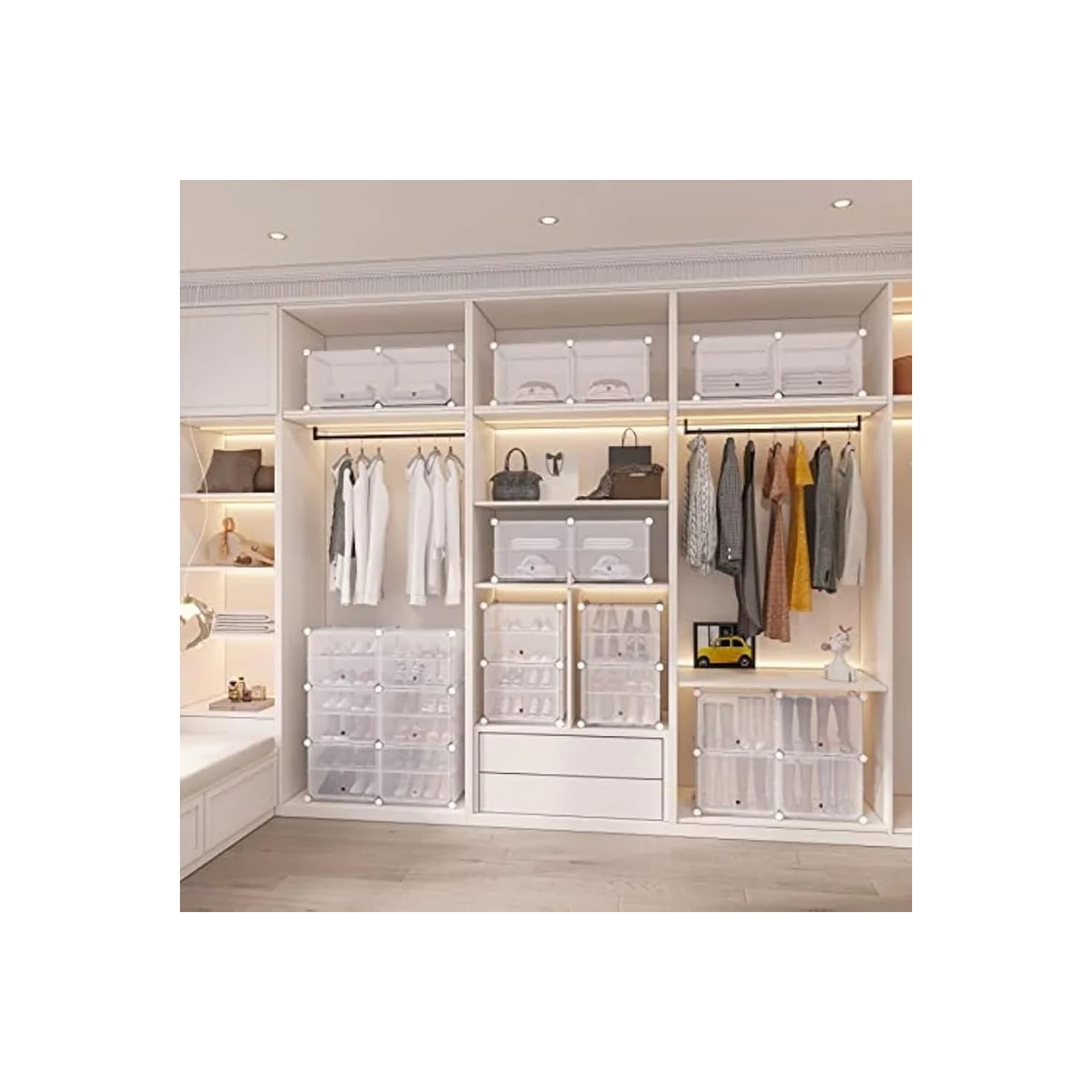 32 Pair Shoe Storage Cabinet with Door Expandable Plastic Shoe Organizer