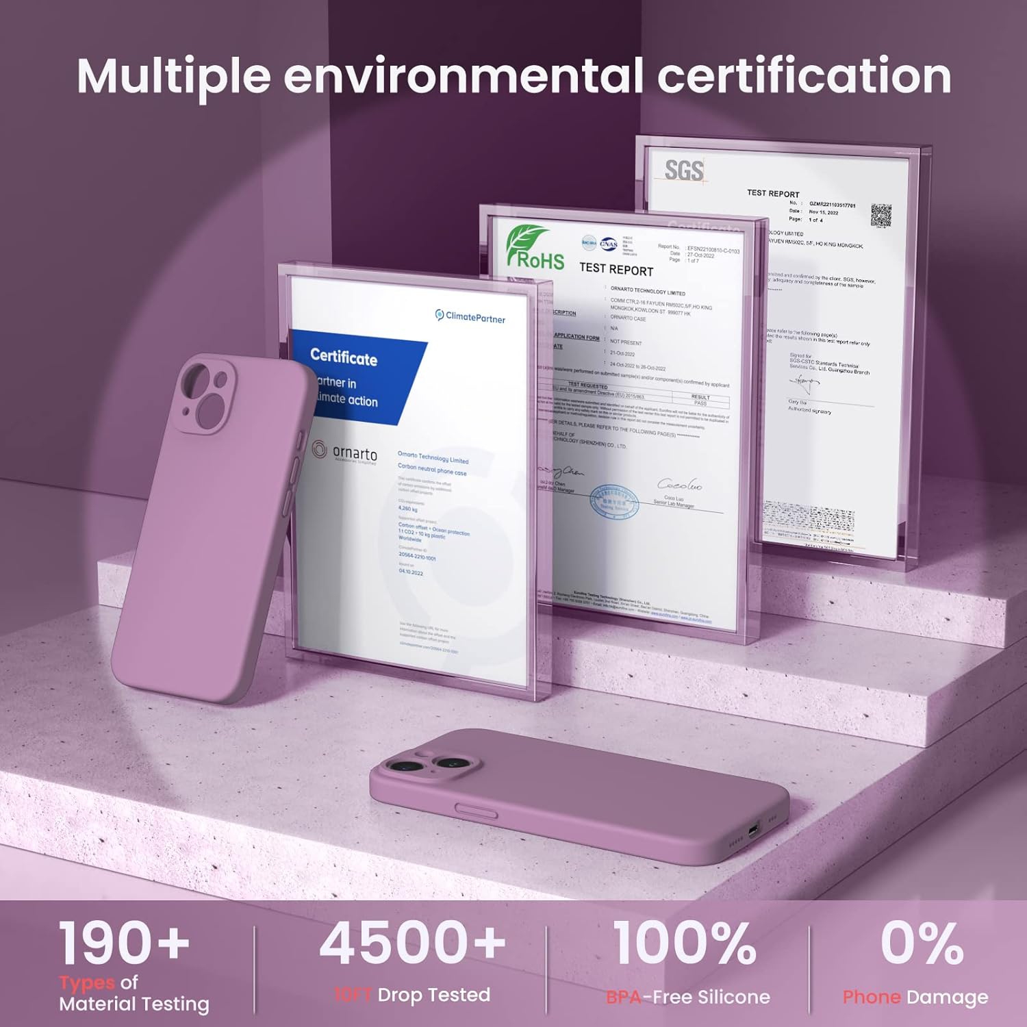 ORNARTO Compatible with iPhone 14 Case, with 2 x Screen Protector Liquid Silicone Gel Rubber Cover [Full Body] Shockproof Protective Phone Case-Lilac