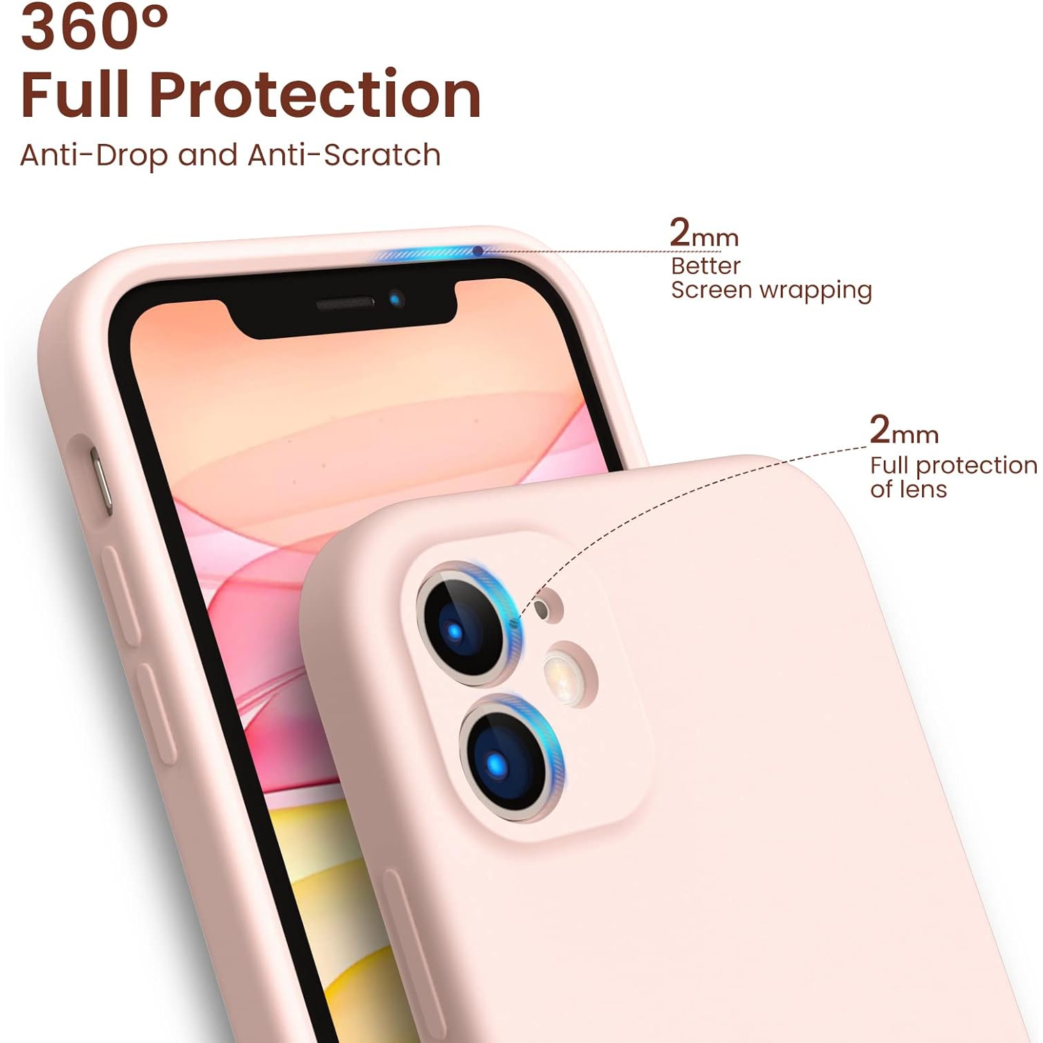 ORNARTO compatible avec l’étui iPhone 11 6,1&nbsp;po, avec 2 protecteurs d’écran en gel liquide de silicone, étui protecteur antichoc [Square Edge],