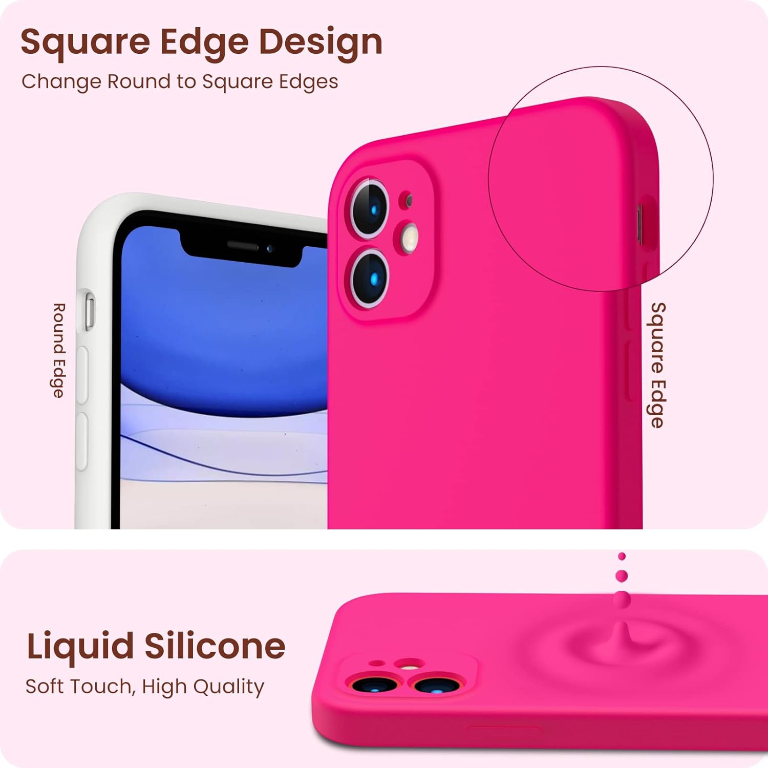 ORNARTO Compatible with iPhone 11 Case 6.1 inch, with 2 x Screen Protector Liquid Silicone Gel Ruber Cover [Square Edge] Shockproof Protective Phone