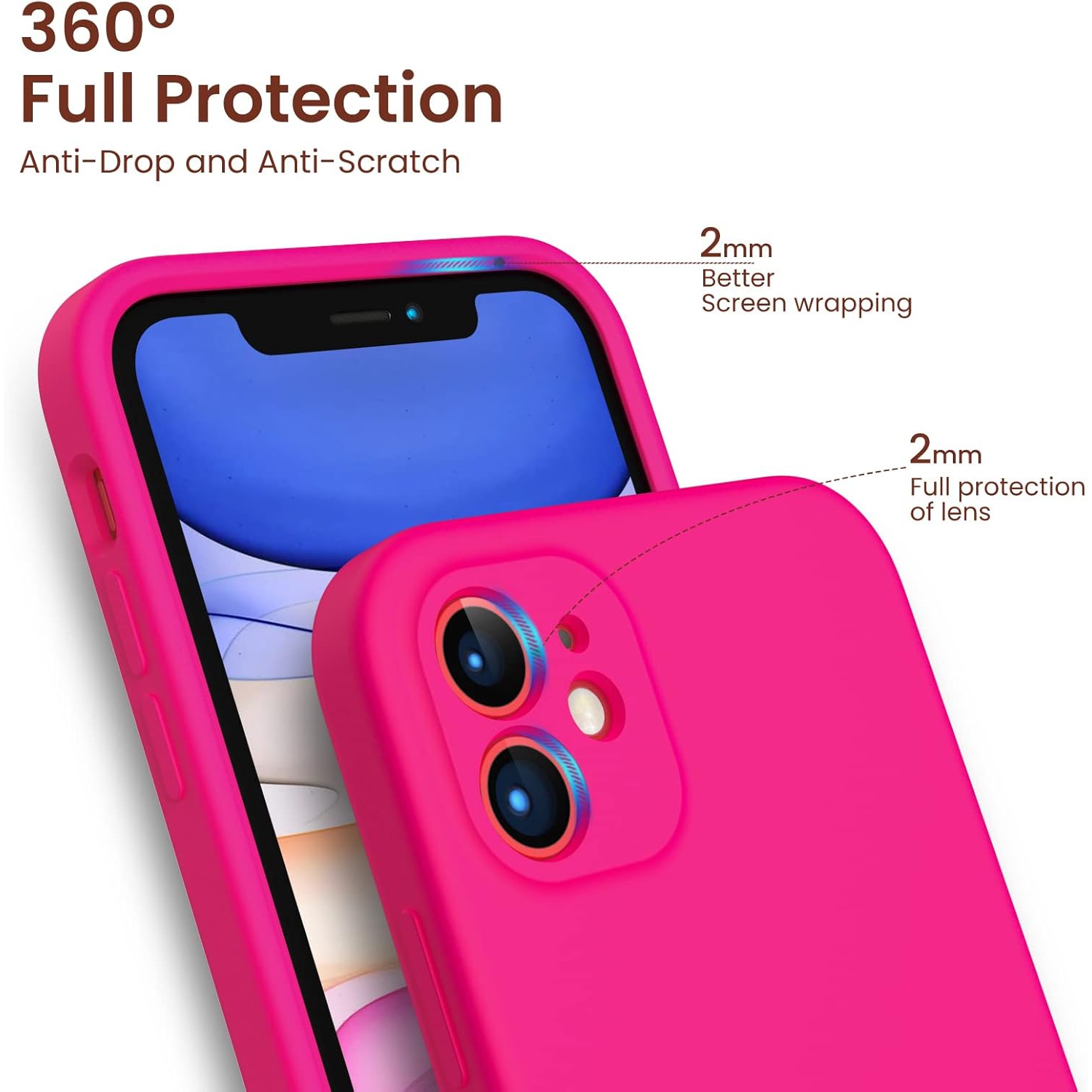 ORNARTO Compatible with iPhone 11 Case 6.1 inch, with 2 x Screen Protector Liquid Silicone Gel Ruber Cover [Square Edge] Shockproof Protective Phone