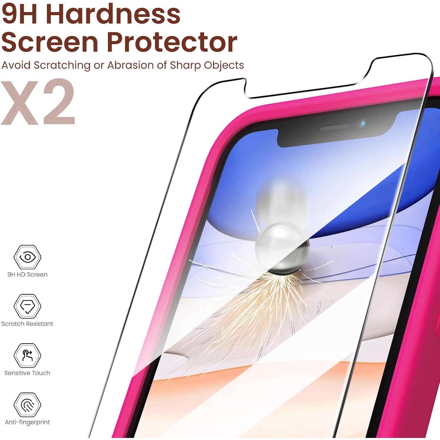 ORNARTO Compatible with iPhone 11 Case 6.1 inch, with 2 x Screen Protector Liquid Silicone Gel Ruber Cover [Square Edge] Shockproof Protective Phone