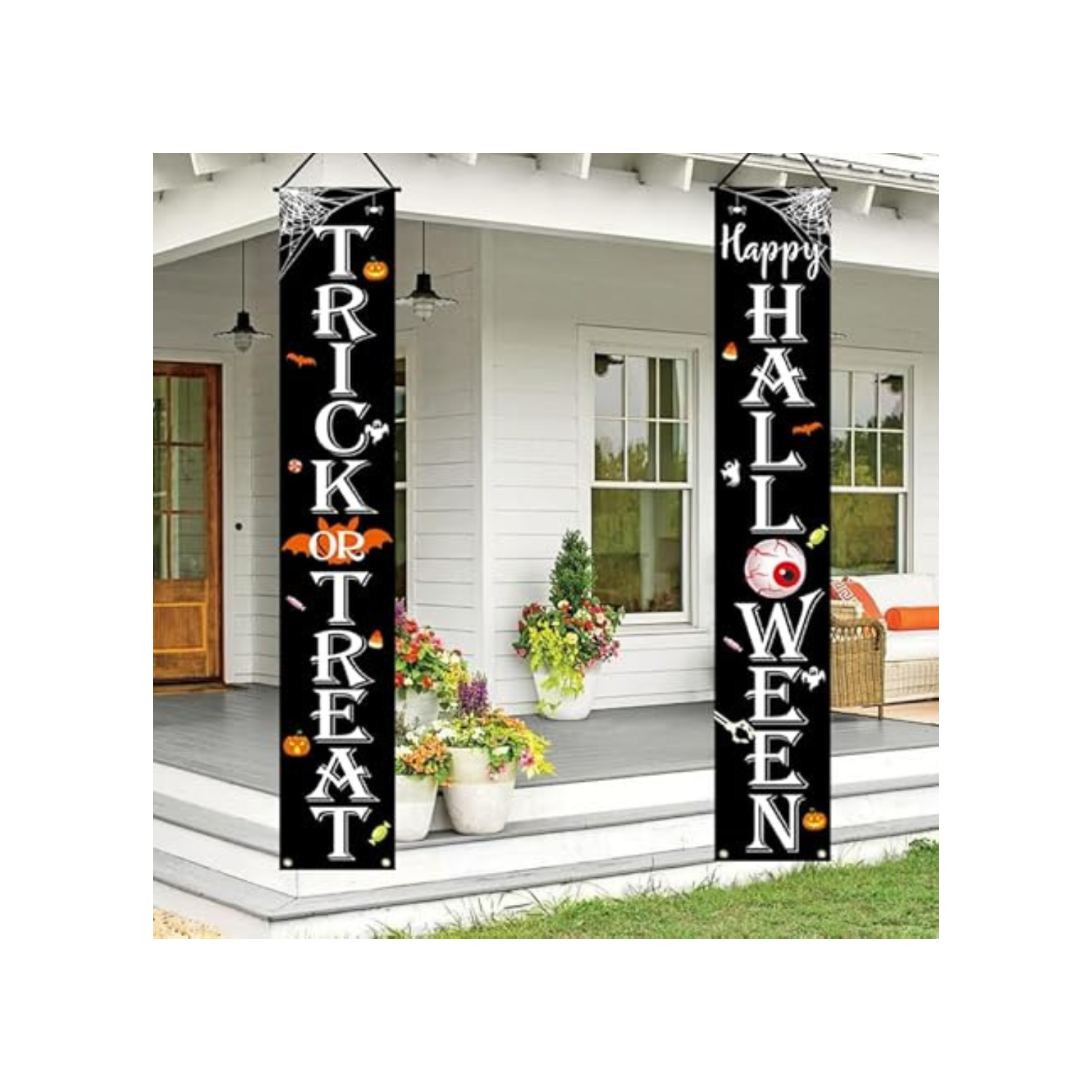 Halloween Decorations Outdoor TRICK OR TREAT Happy HALLOWEEN Banner Porch Sign Decor Halloween Door Decorations For Indoor Outdoor Wall Party