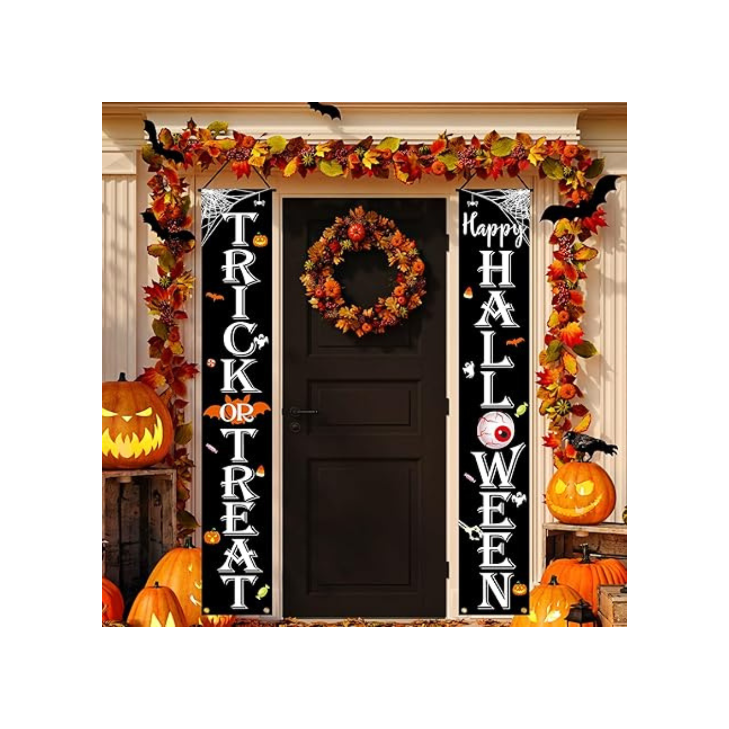 Halloween Decorations Outdoor TRICK OR TREAT Happy HALLOWEEN Banner Porch Sign Decor Halloween Door Decorations For Indoor Outdoor Wall Party