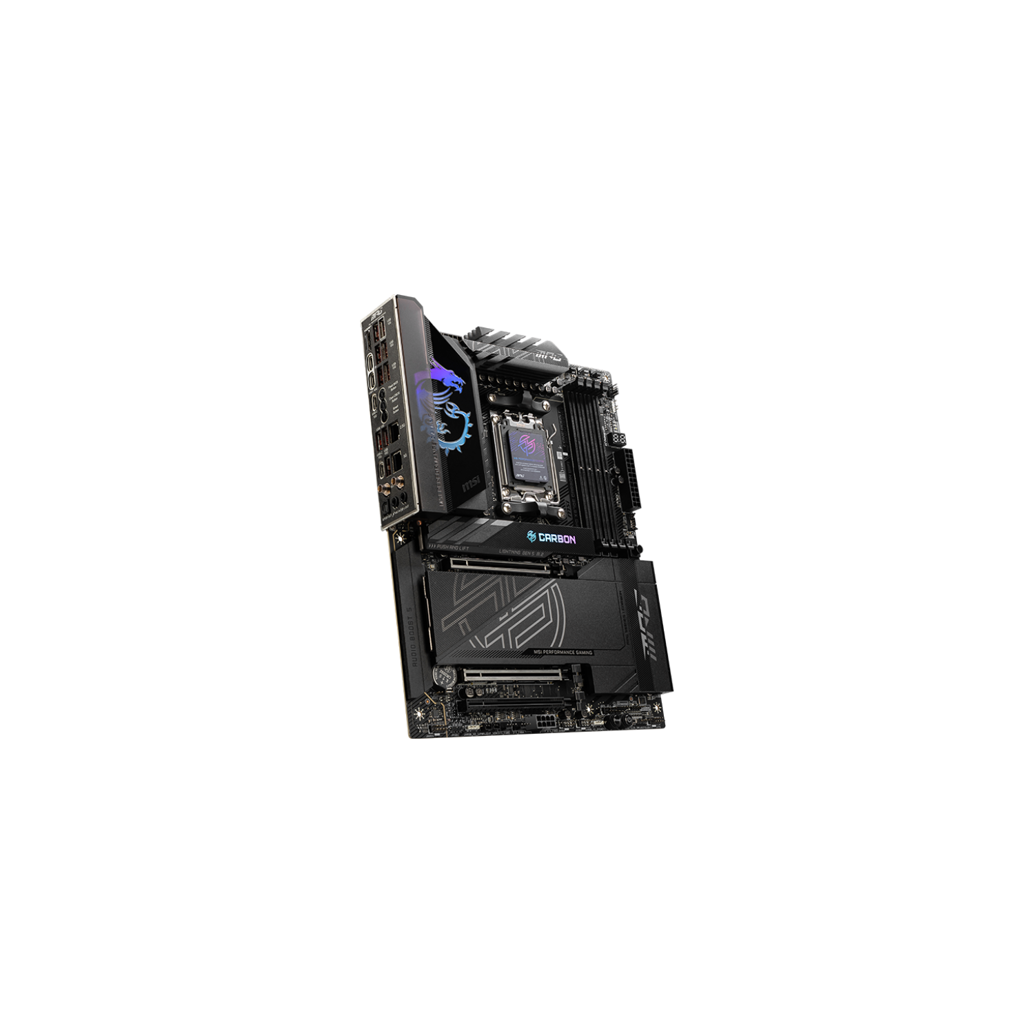 MSI MPG X870E CARBON Wi-Fi avec DDR5, 2x PCIe 5,0 x16, 4x fentes M.2, 7,1 Audio, 5Gb + 2,5Gb LAN, Wi-Fi 7