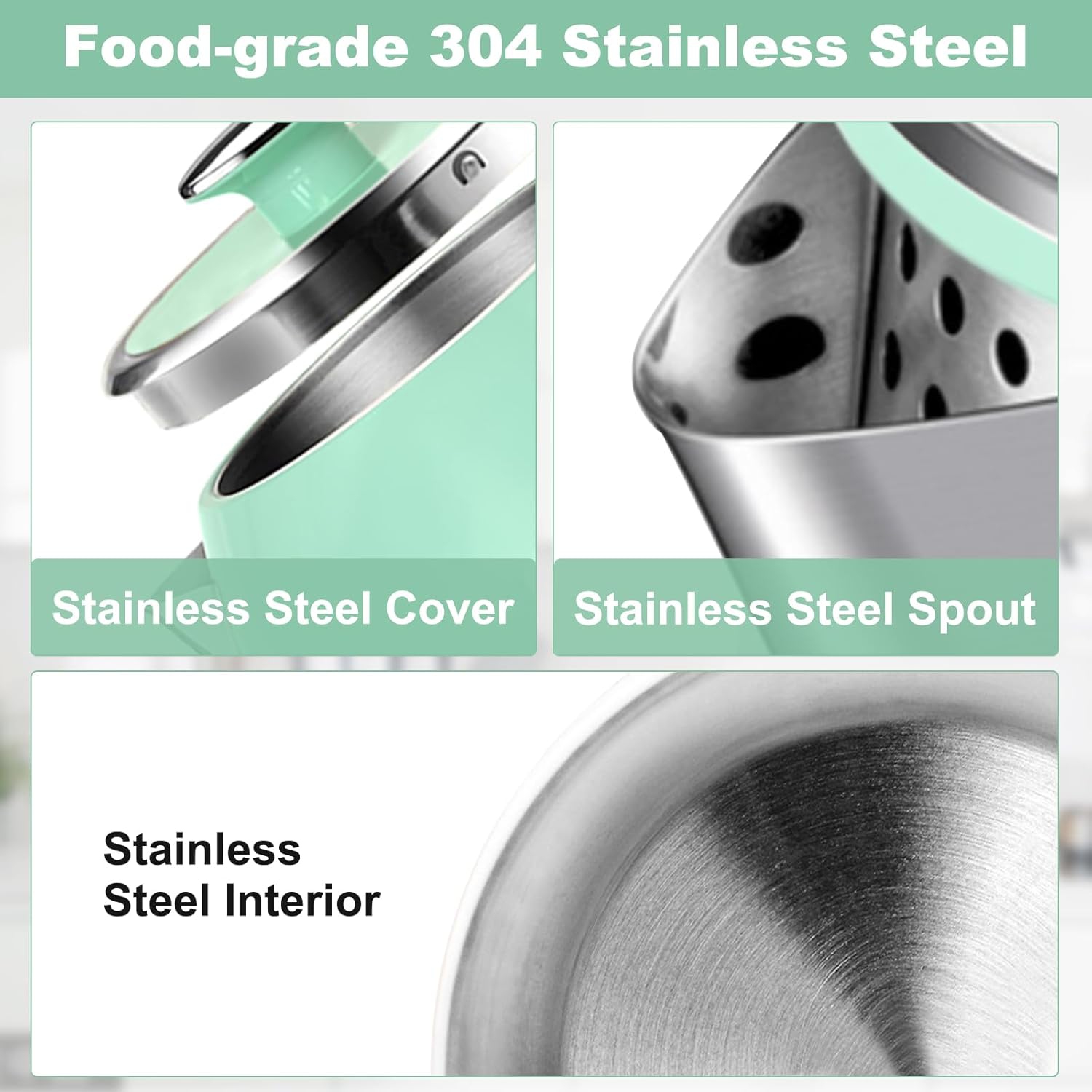 Bouilloires électriques Evoloop 1,7&nbsp;L, bouilloire à thé sans BPA, chauffe-eau, théière en acier inoxydable, arrêt automatique et protection