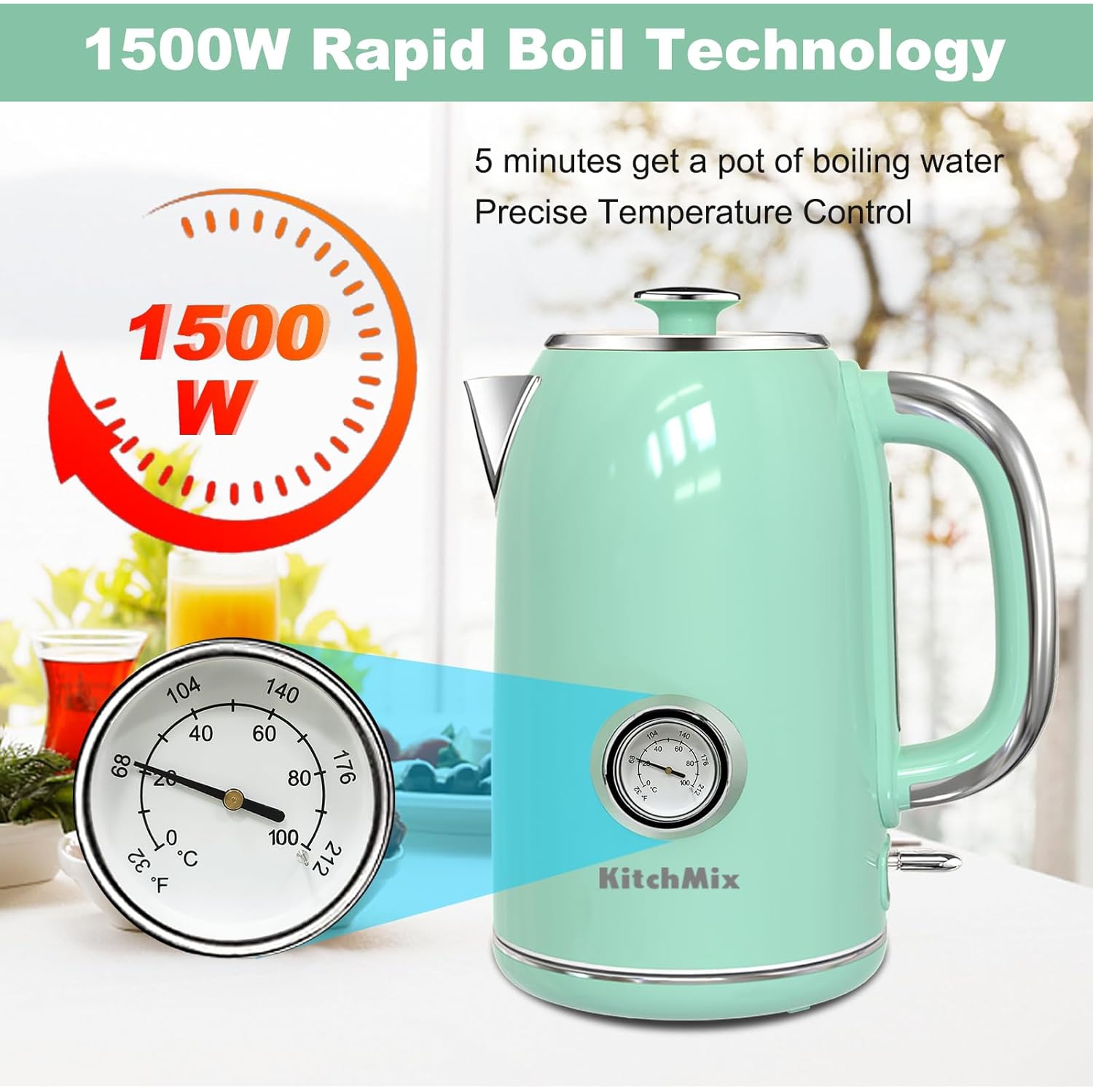 Bouilloires électriques Evoloop 1,7&nbsp;L, bouilloire à thé sans BPA, chauffe-eau, théière en acier inoxydable, arrêt automatique et protection