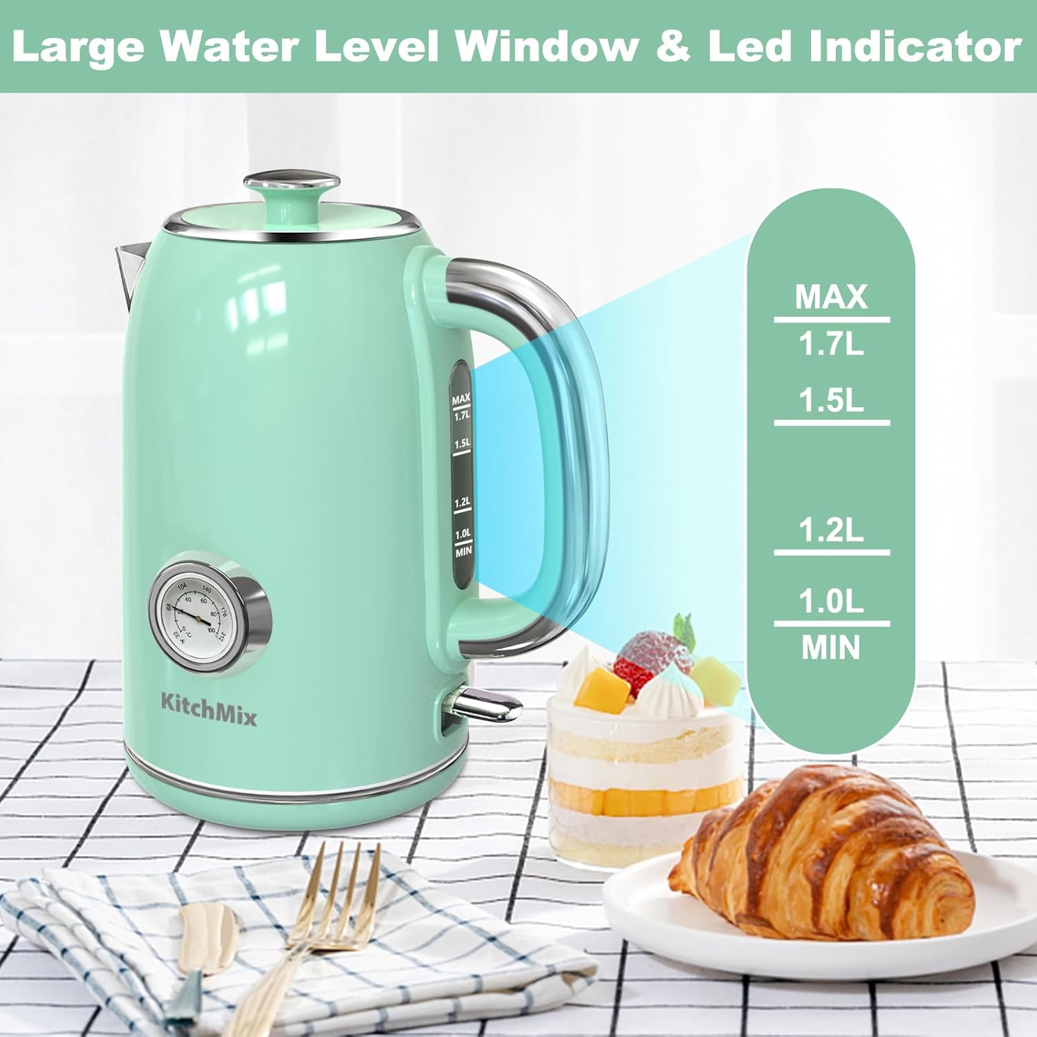 Bouilloires électriques Evoloop 1,7&nbsp;L, bouilloire à thé sans BPA, chauffe-eau, théière en acier inoxydable, arrêt automatique et protection