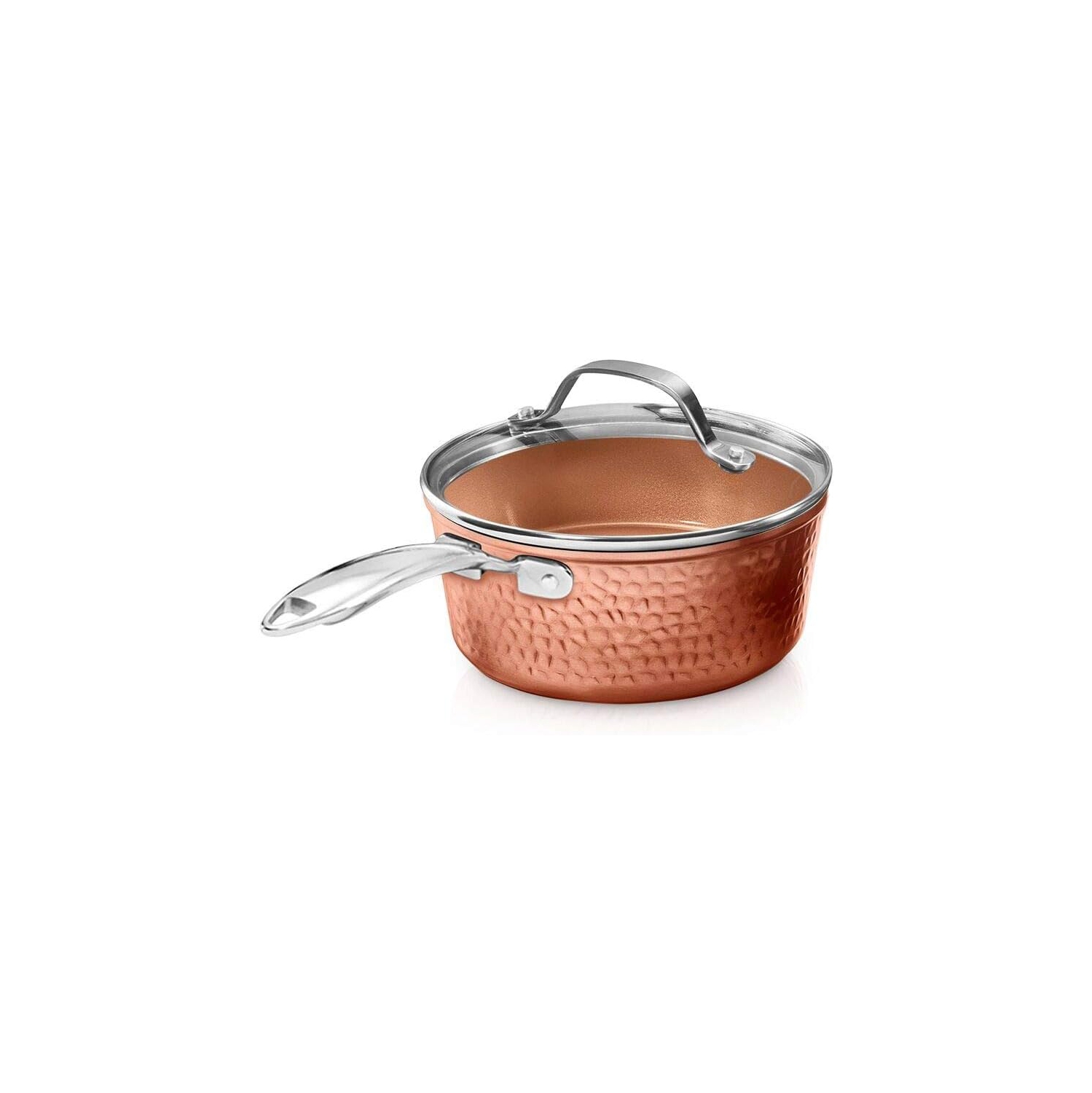 Gotham Steel Nonstick Hammered Copper Collection – 2.5 Quart Sauce Pan with Lid, Premium Cookware, Aluminum Composition with Induction Plate for Even