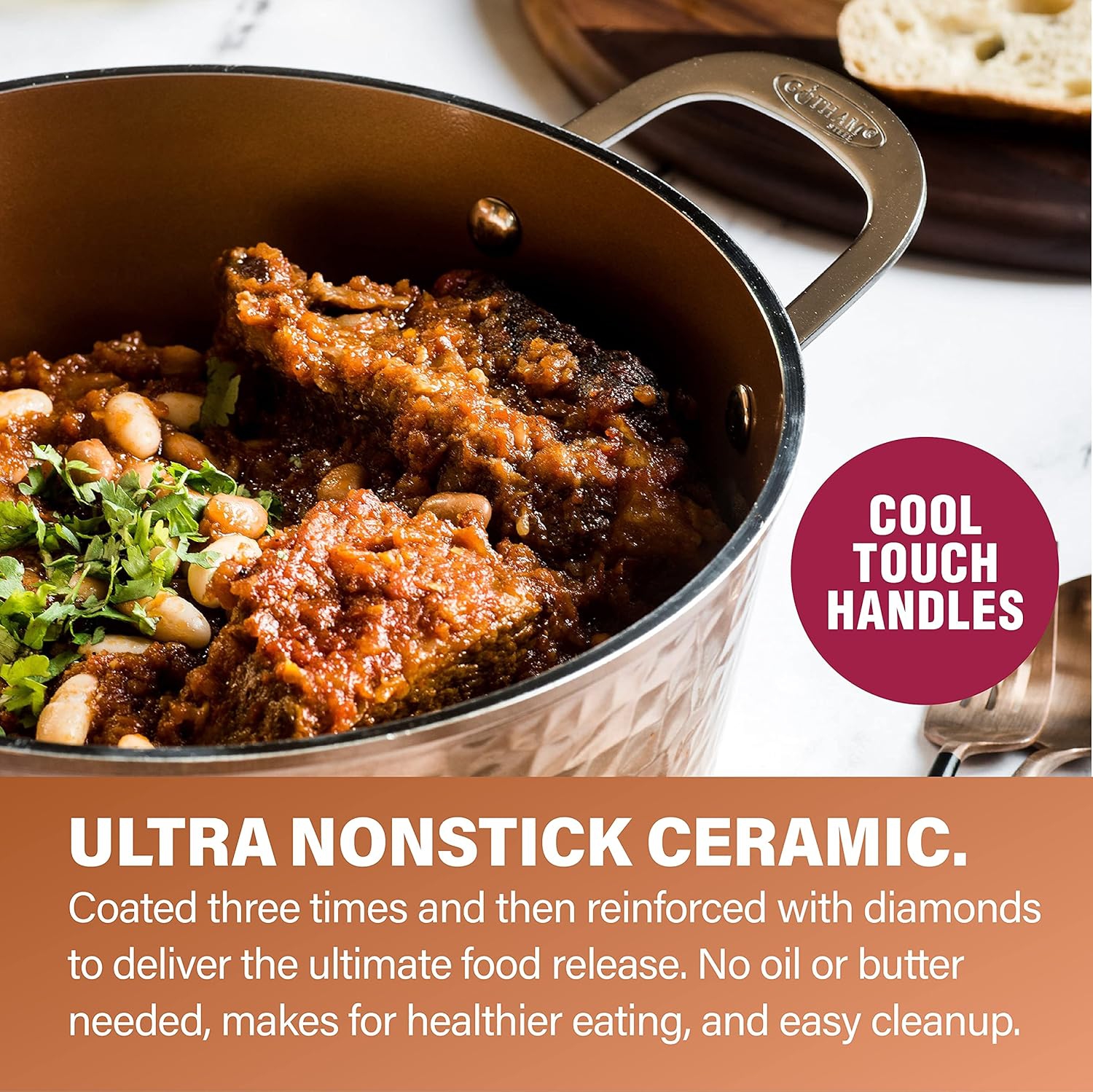 Gotham Steel Nonstick Hammered Copper Collection – 2.5 Quart Sauce Pan with Lid, Premium Cookware, Aluminum Composition with Induction Plate for Even