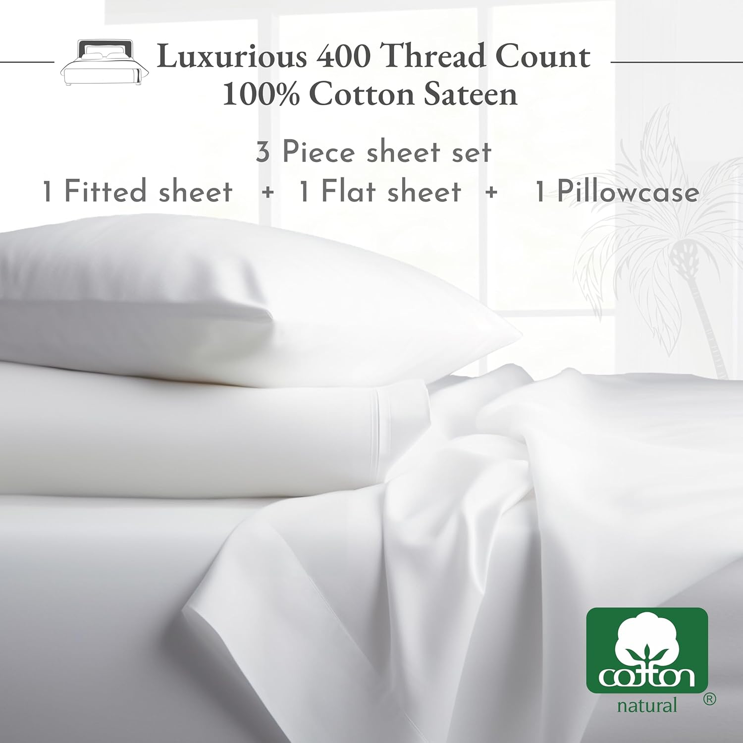 California Design Den 100% Cotton Sheets, Twin Sheets Set 3 Pc, 400 Thread Count Sateen, Bedding, Dorm Rooms & Adults, Deep Pocket Sheets, Cooling