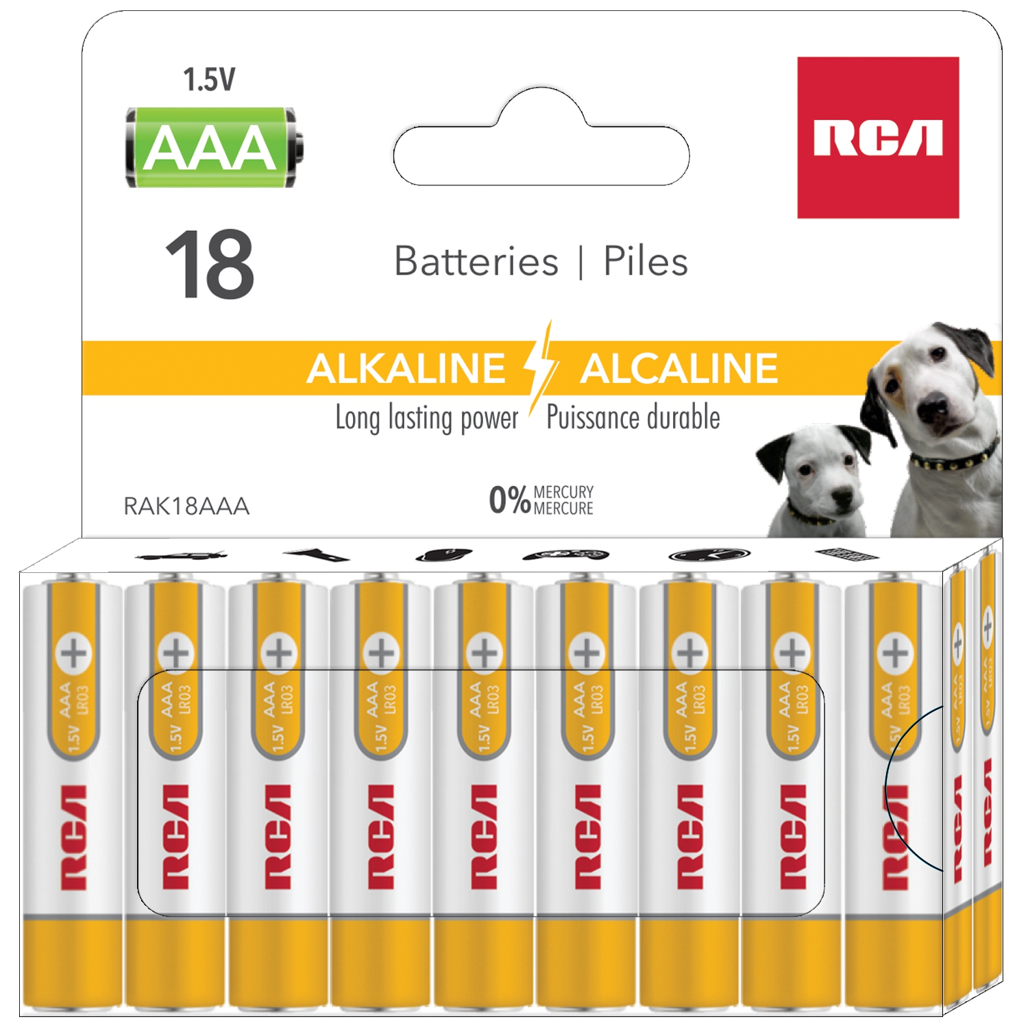 RCA - 18 Pack AAA Alkaline Batteries, Long Lasting Power, Mercury Free
