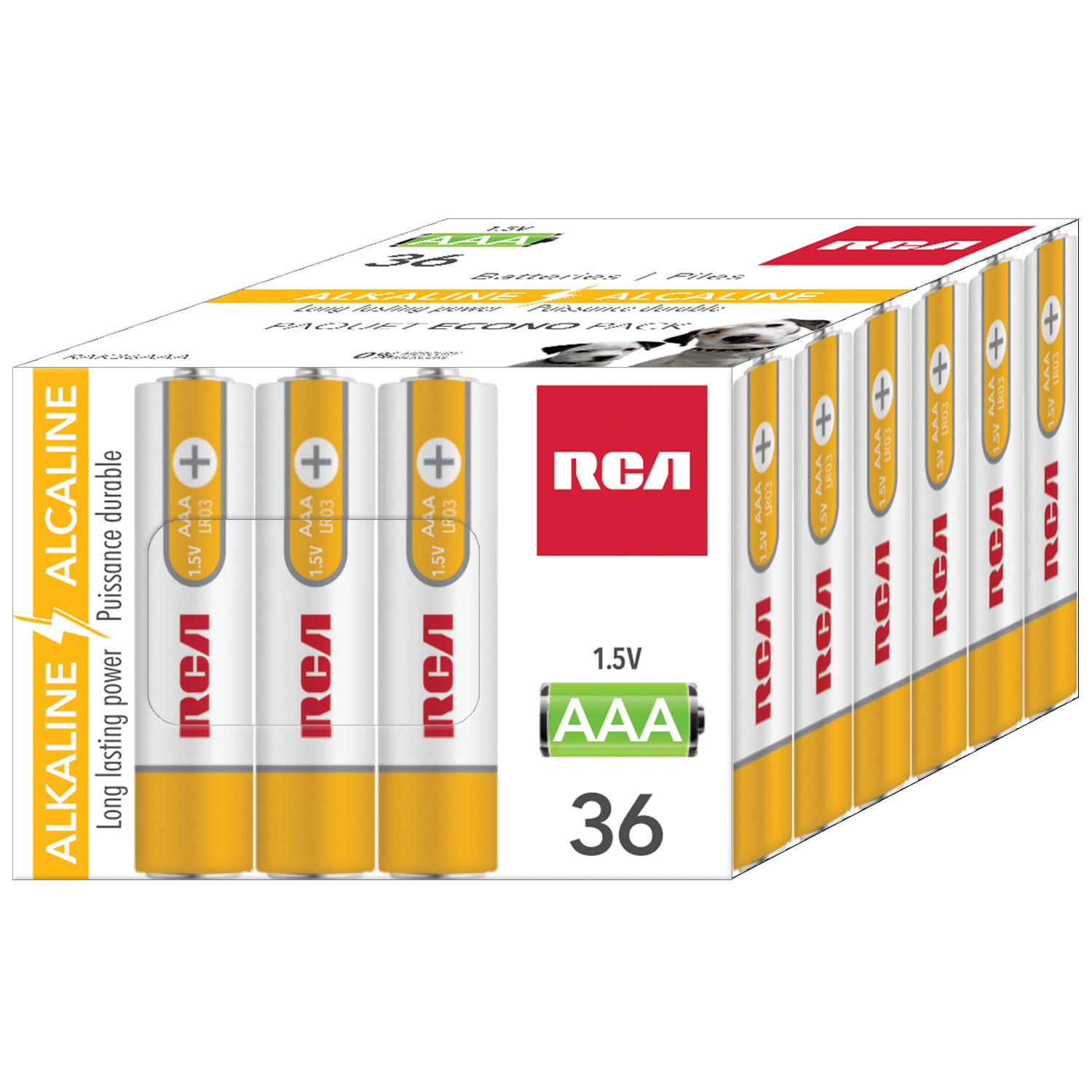 RCA - Paquet de 36 piles alcalines AAA, alimentation longue durée, sans mercure