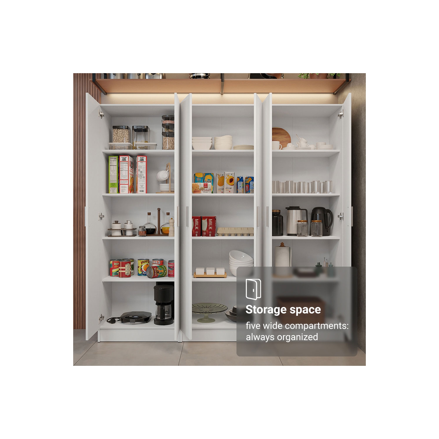 Madesa Kitchen Set 3 Pantry Storage Cabinet with 5 Utility Shelves 23"L Wooden Organization Unit for Kitchen - White