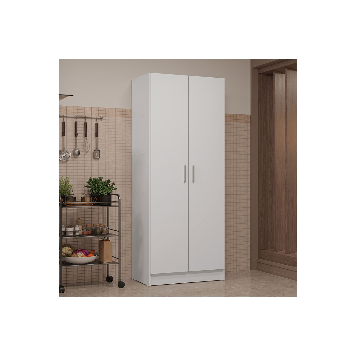Madesa Kitchen Pantry Storage Cabinet 2 Doors with 5 Utility Shelves 23"L Wooden Organization Unit for Kitchen - White