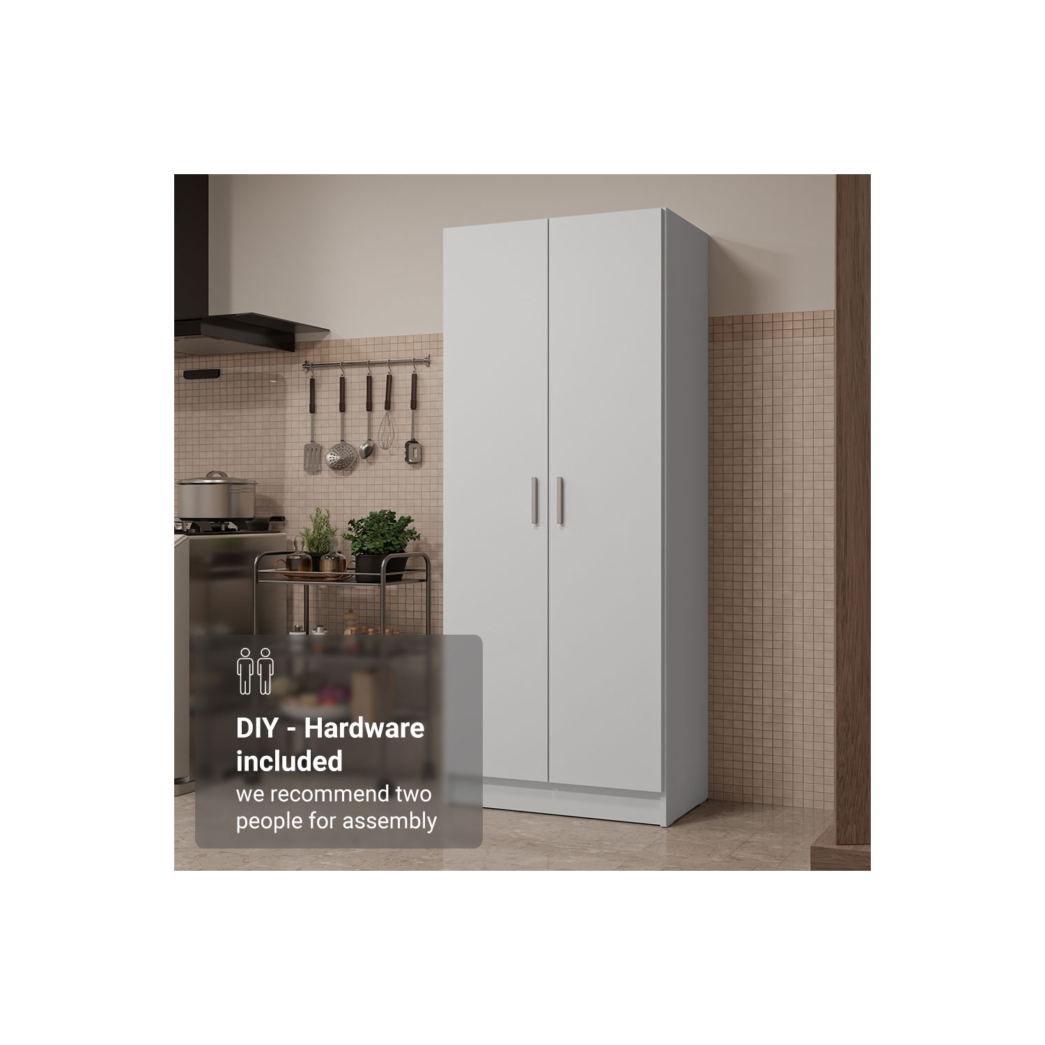 Madesa Kitchen Pantry Storage Cabinet 2 Doors with 5 Utility Shelves 23"L Wooden Organization Unit for Kitchen - White