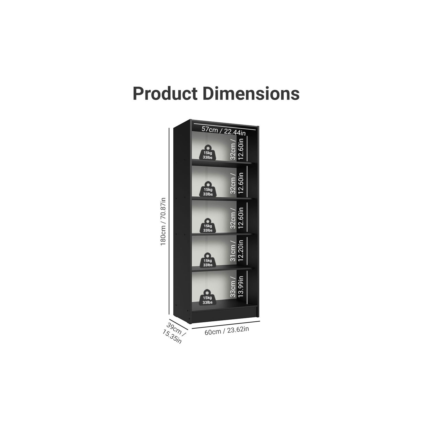 Armoire de rangement à 2 portes avec 5 tablettes utilitaires Madesa Kitchen Pantry Unité de rangement en bois de 23&nbsp;po de long pour la cuisine -