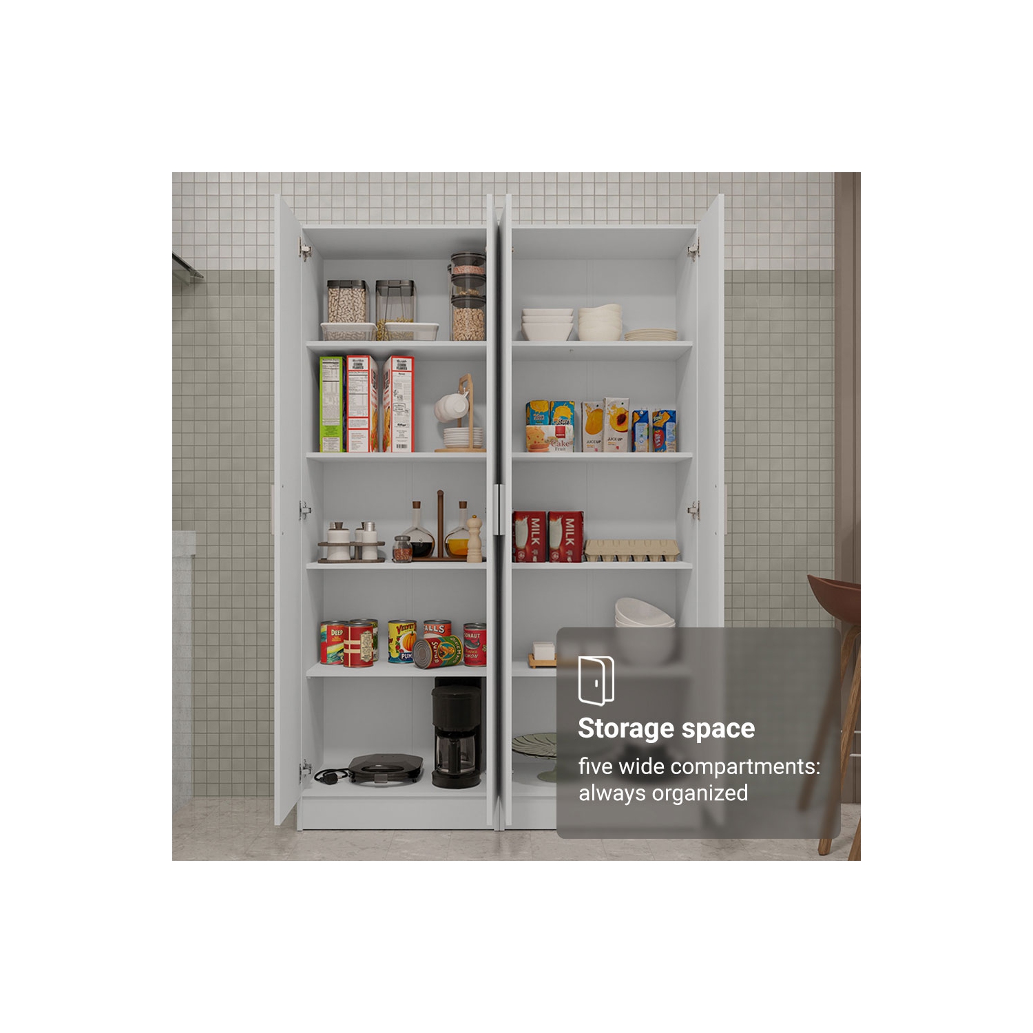 Armoire garde-manger Madesa Kitchen Set 2 avec 5 tablettes utilitaires, unité de rangement en bois de 23&nbsp;po de long pour la cuisine - Blanc