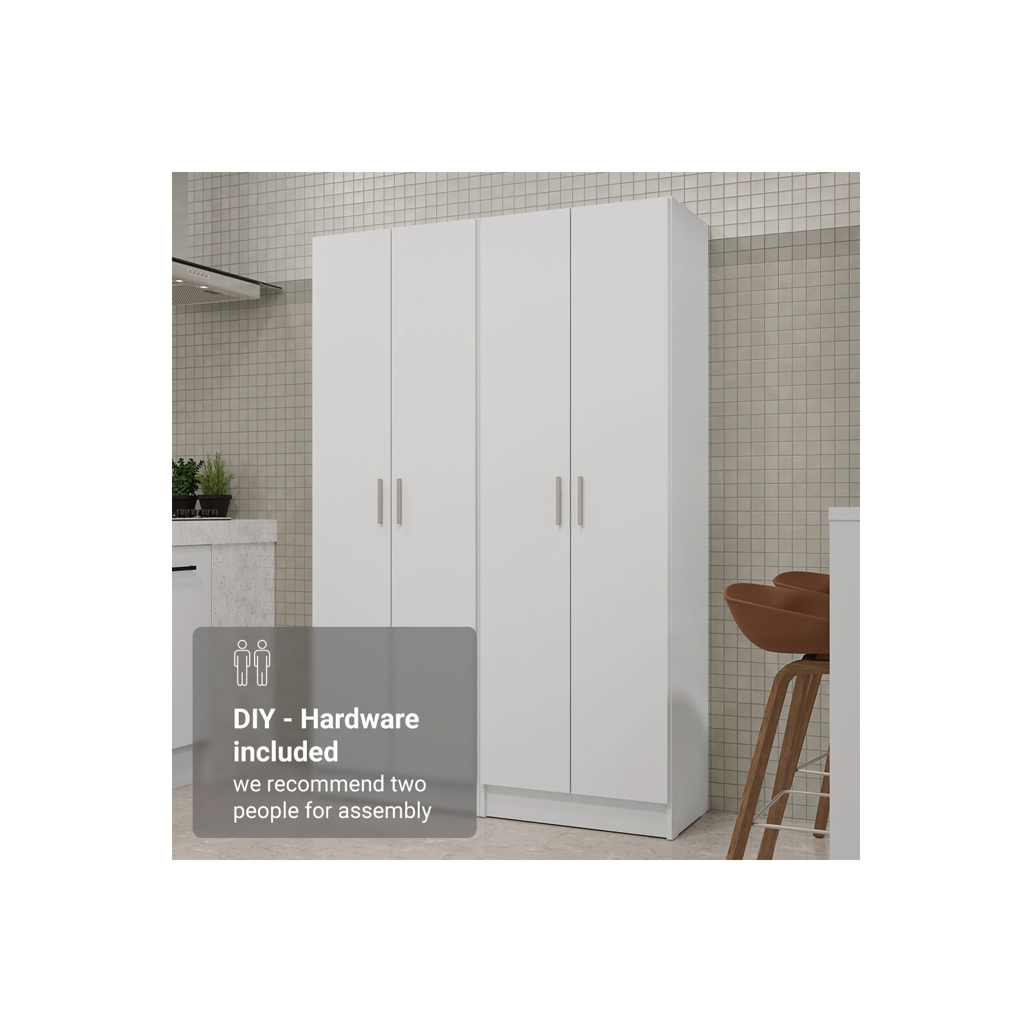 Armoire garde-manger Madesa Kitchen Set 2 avec 5 tablettes utilitaires, unité de rangement en bois de 23&nbsp;po de long pour la cuisine - Blanc