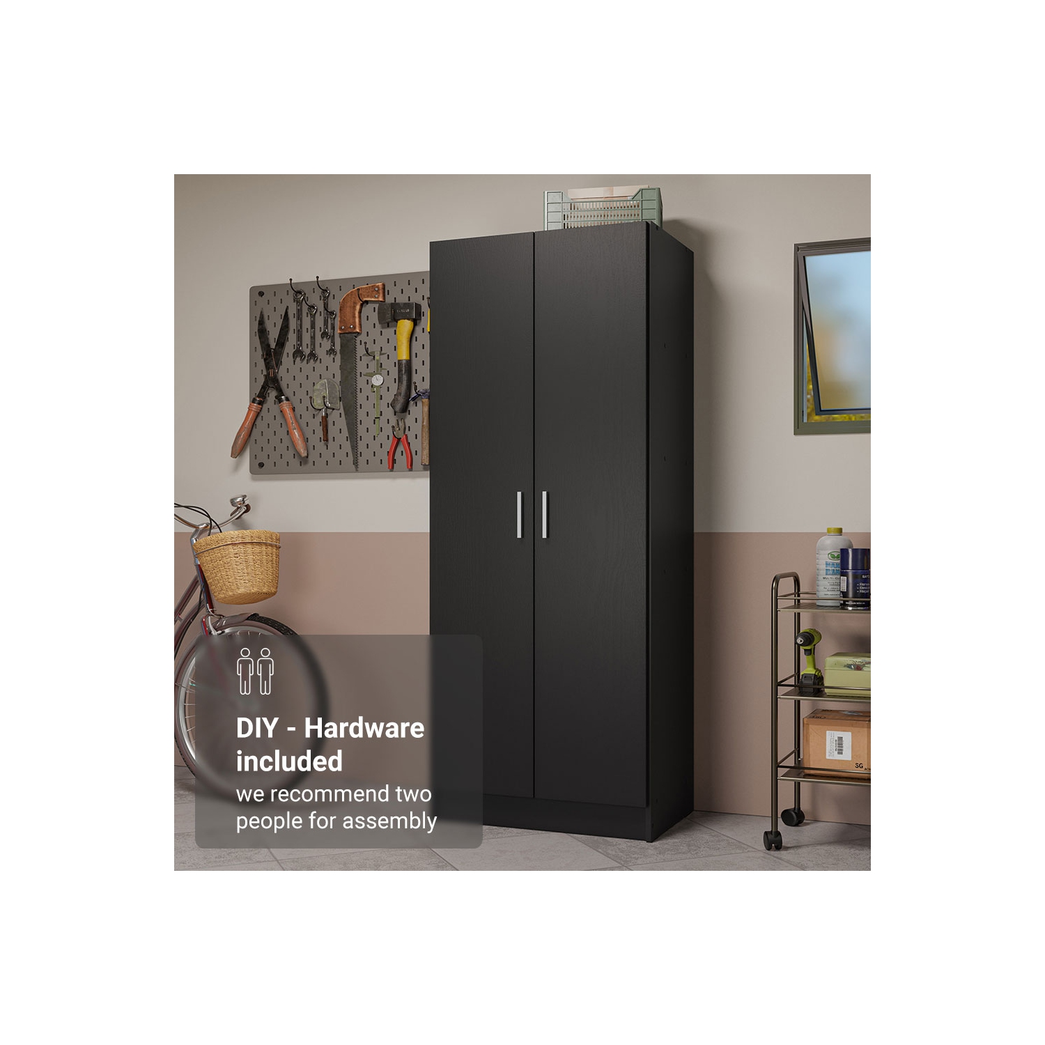 Armoire garde-manger de garage Madesa, 2 portes, 5 tablettes utilitaires, unité de rangement en bois de 23 po de long pour garage - Noir