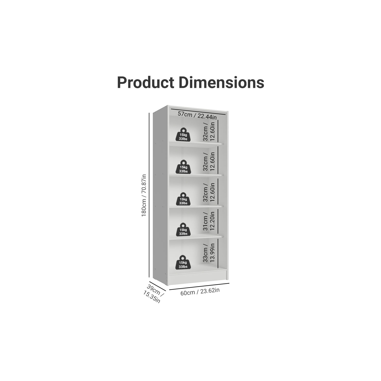 Madesa Garage Pantry Storage Cabinet 2 Doors with 5 Utility Shelves 23"L Wooden Organization Unit for Garage - White