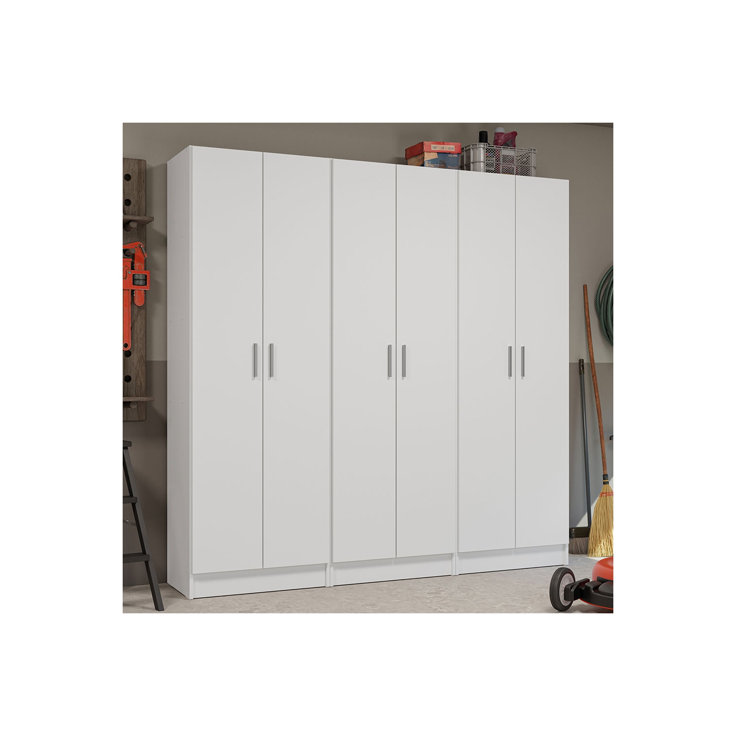 Madesa Garage Set 3 Pantry Storage Cabinet with 5 Utility Shelves 23"L Wooden Organization Unit for Garage - White
