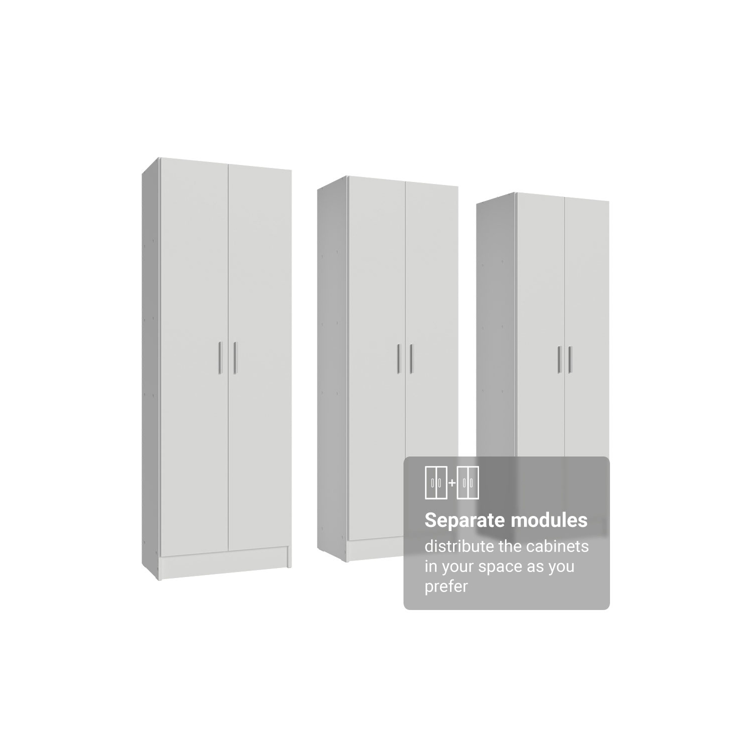 Madesa Garage Set 3 Pantry Storage Cabinet with 5 Utility Shelves 23"L Wooden Organization Unit for Garage - White