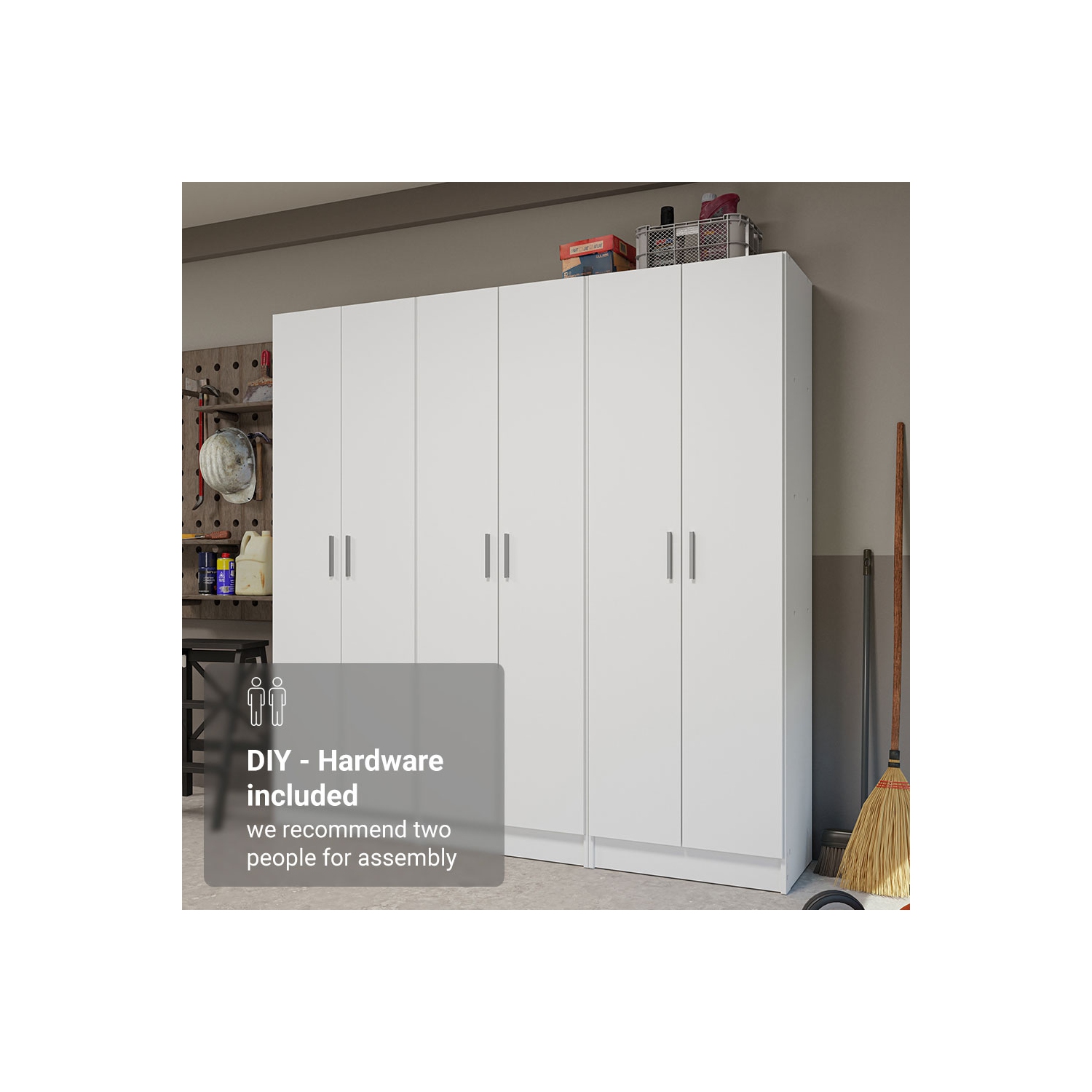 Madesa Garage Set 3 Pantry Storage Cabinet with 5 Utility Shelves 23"L Wooden Organization Unit for Garage - White