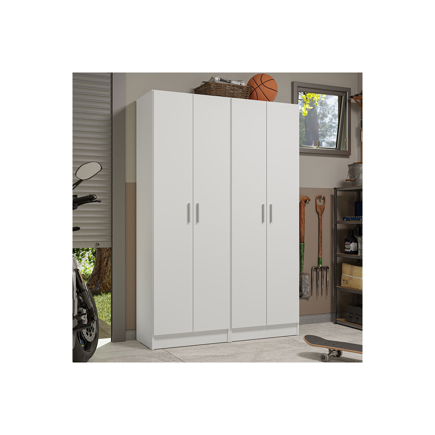 Ens. 2 armoire garde-manger Madesa Garage avec 5 tablettes utilitaires, unité de rangement en bois de 23&nbsp;po de long pour garage - Blanc