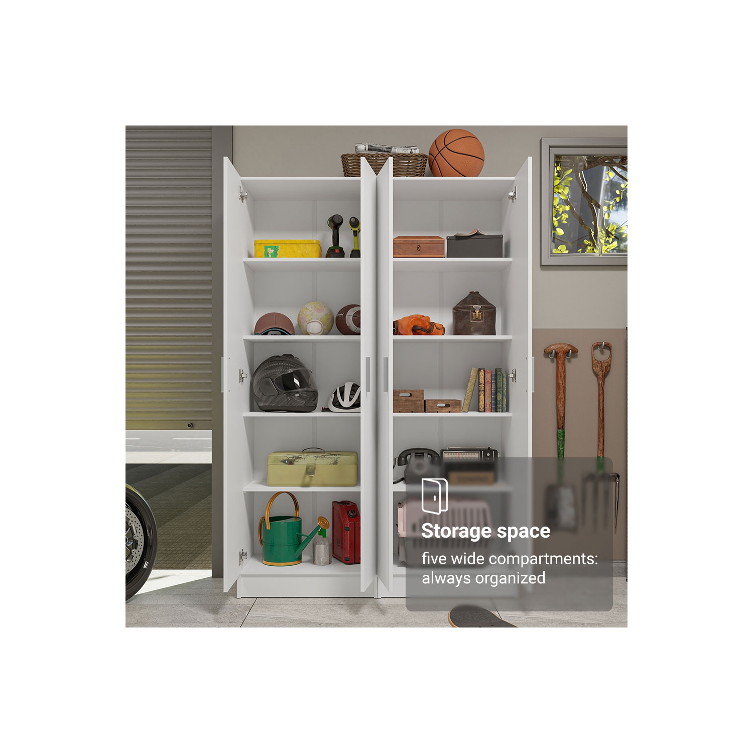 Ens. 2 armoire garde-manger Madesa Garage avec 5 tablettes utilitaires, unité de rangement en bois de 23&nbsp;po de long pour garage - Blanc