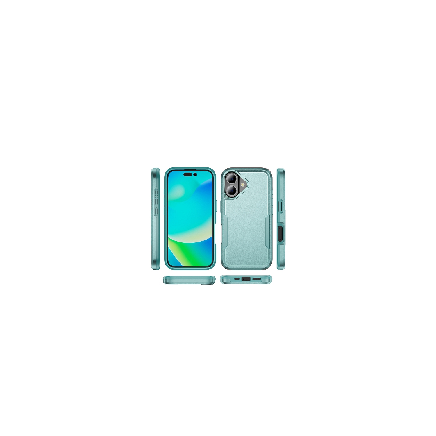 TopSave New Style Matt Polish PC+TPU 2 in 1 Slim Lightweight Shockproof, Rugged, Protective Armor Case For iPhone 16 Plus 6.7-Inch, Teal