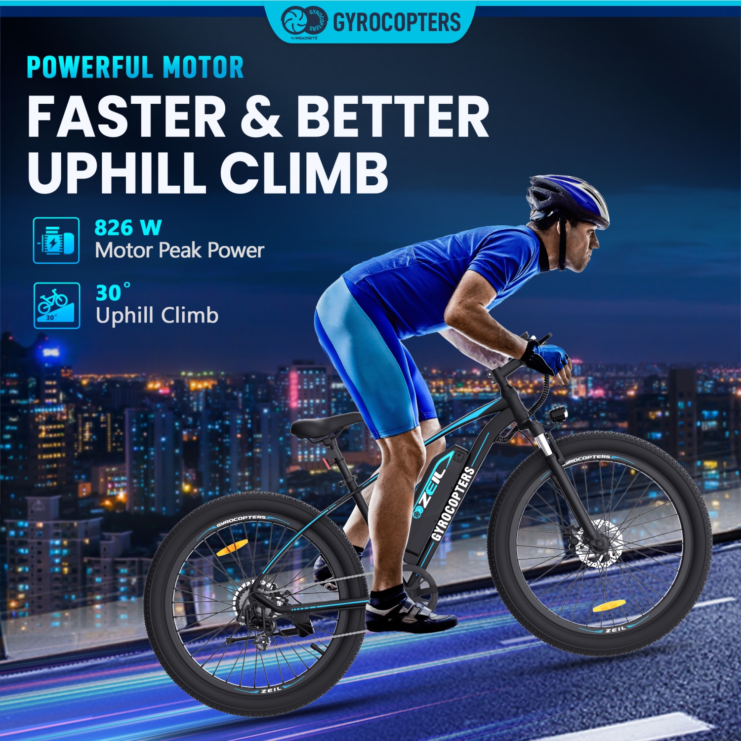 Vélo électrique de montagne à gros pneus ZEIL de Gyrocopters pour adultes avec moteur 500&nbsp;W | Pneus 27.5* 3” | Vitesse jusqu'à 40&nbsp;km/h |