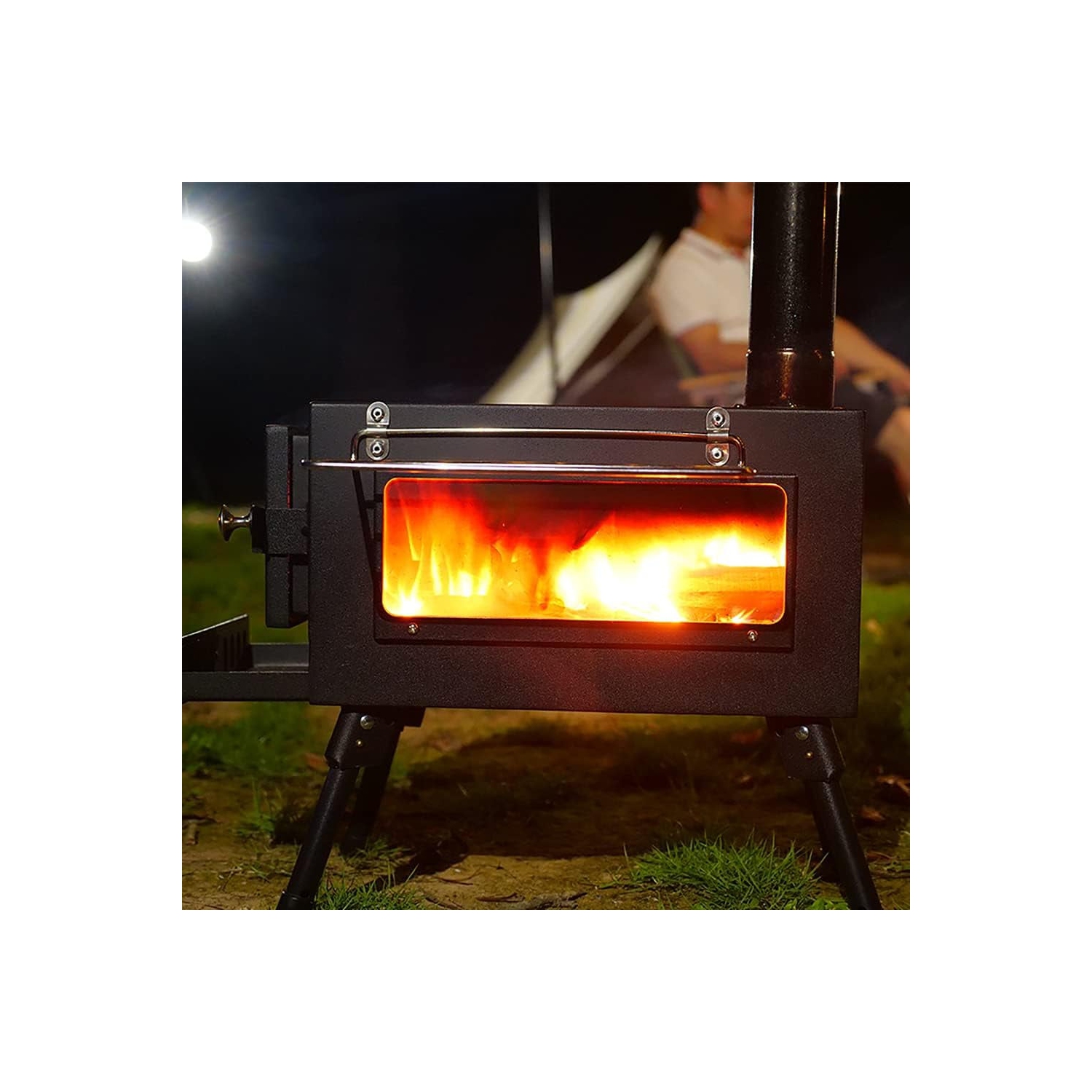 TOPTENG Camping Tent Stove, Large Tent Wood Stove with Window and 6 Chimney Pipe, Outdoor Portable Wood Burning Stove for Camping Hiking Cooking