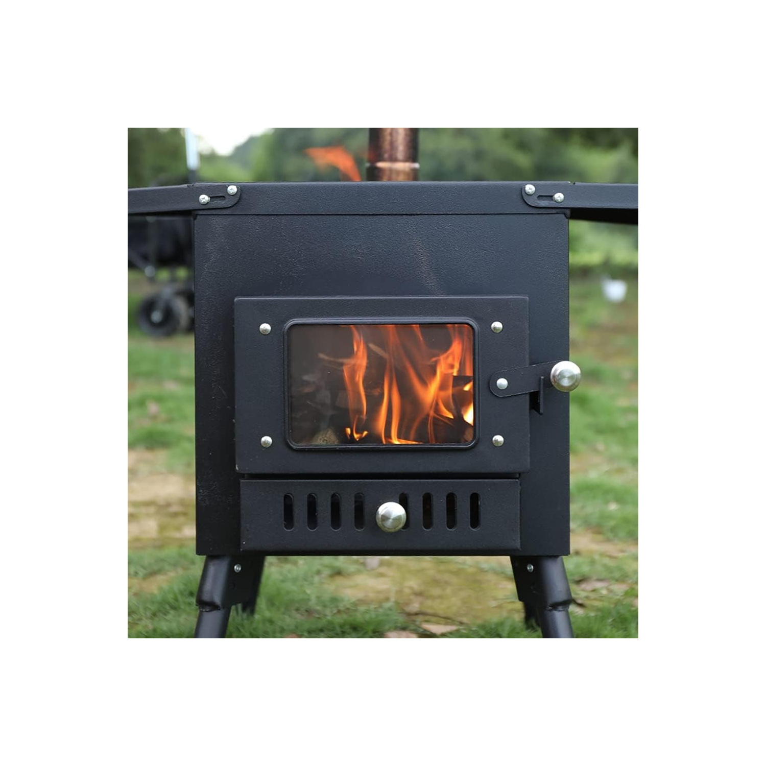 TOPTENG Camping Tent Stove, Large Tent Wood Stove with Window and 6 Chimney Pipe, Outdoor Portable Wood Burning Stove for Camping Hiking Cooking