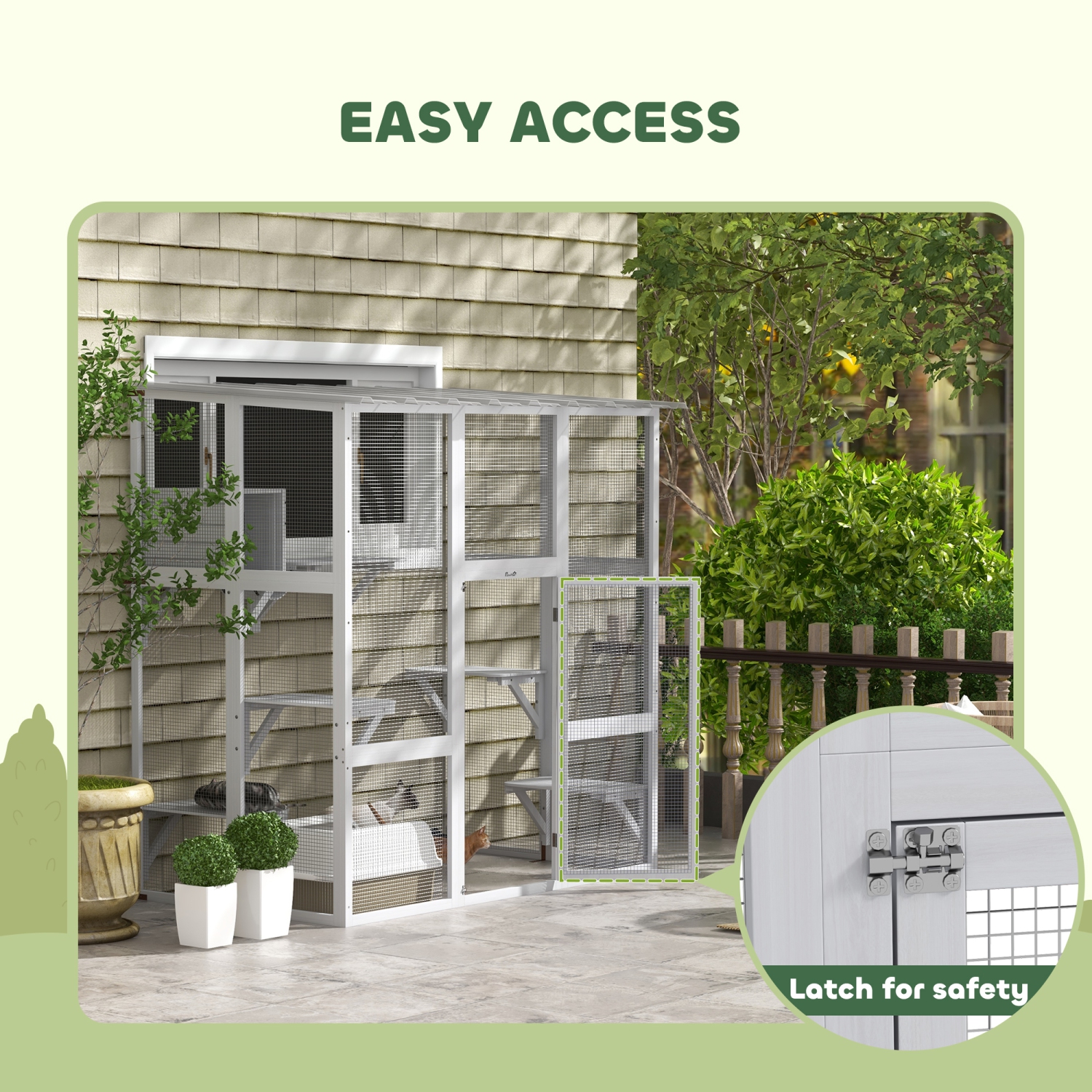 Avec cage pour chats d'extérieur Catio de PawHut, grande maison en bois de 71&nbsp;po avec condo, plateformes de saut, pont, toit étanche, cage pour