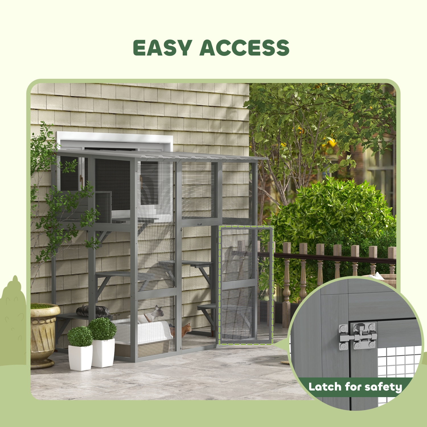 Avec enceinte pour chats d'extérieur Catio de PawHut, grande maison en bois de 71&nbsp;po avec condo, plateformes de saut, pont, toit étanche, cage