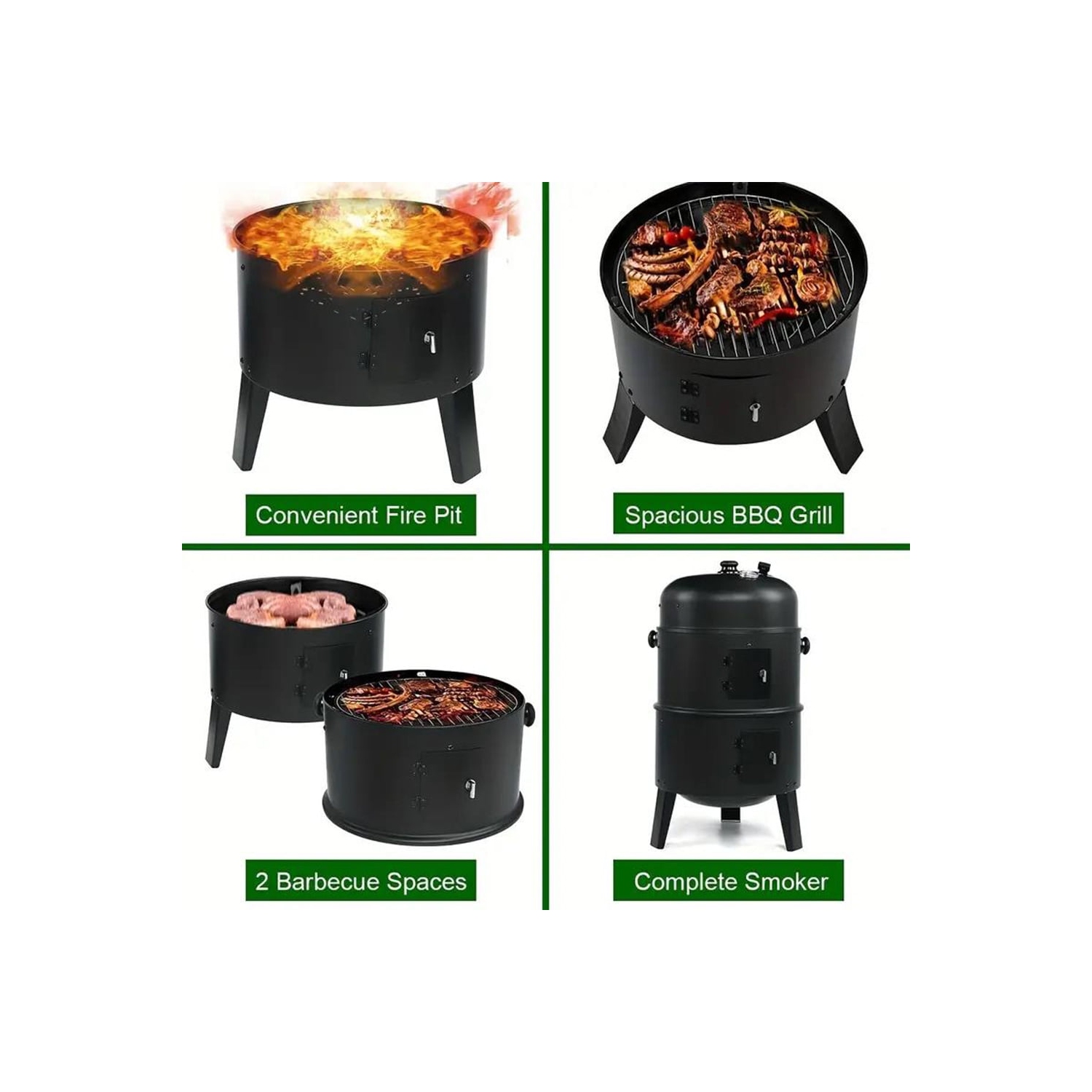 TOPTENG Vertical Charcoal BBQ Smoker, 3-in-1 16" Round Charcoal Barbecue Grill with 2 Cooking Area, and Thermometer for Outdoor Camping Picnic