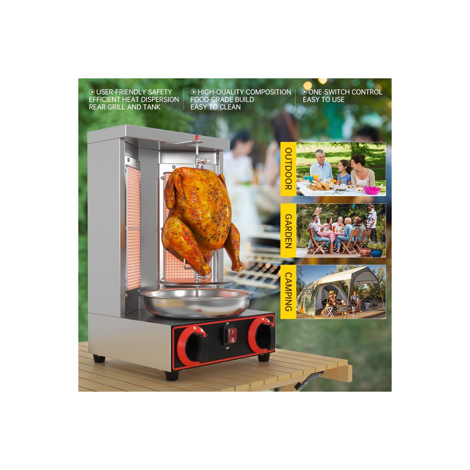 TOPTENG 110V 2000W Commercial Electric Vertical Gas Shawarma Broiler Machine Spinning Doner Kebab Gyro Grill Machine, Rotisserie Doner Kebab Gyro