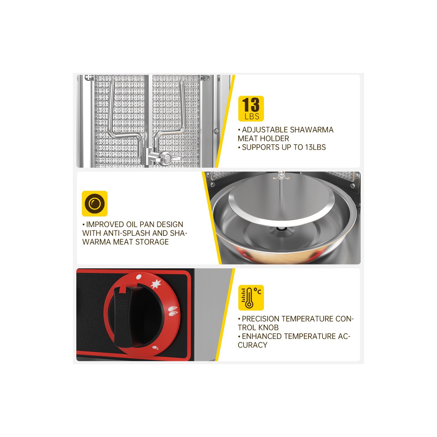 TOPTENG 110V 2000W Commercial Electric Vertical Gas Shawarma Broiler Machine Spinning Doner Kebab Gyro Grill Machine, Rotisserie Doner Kebab Gyro