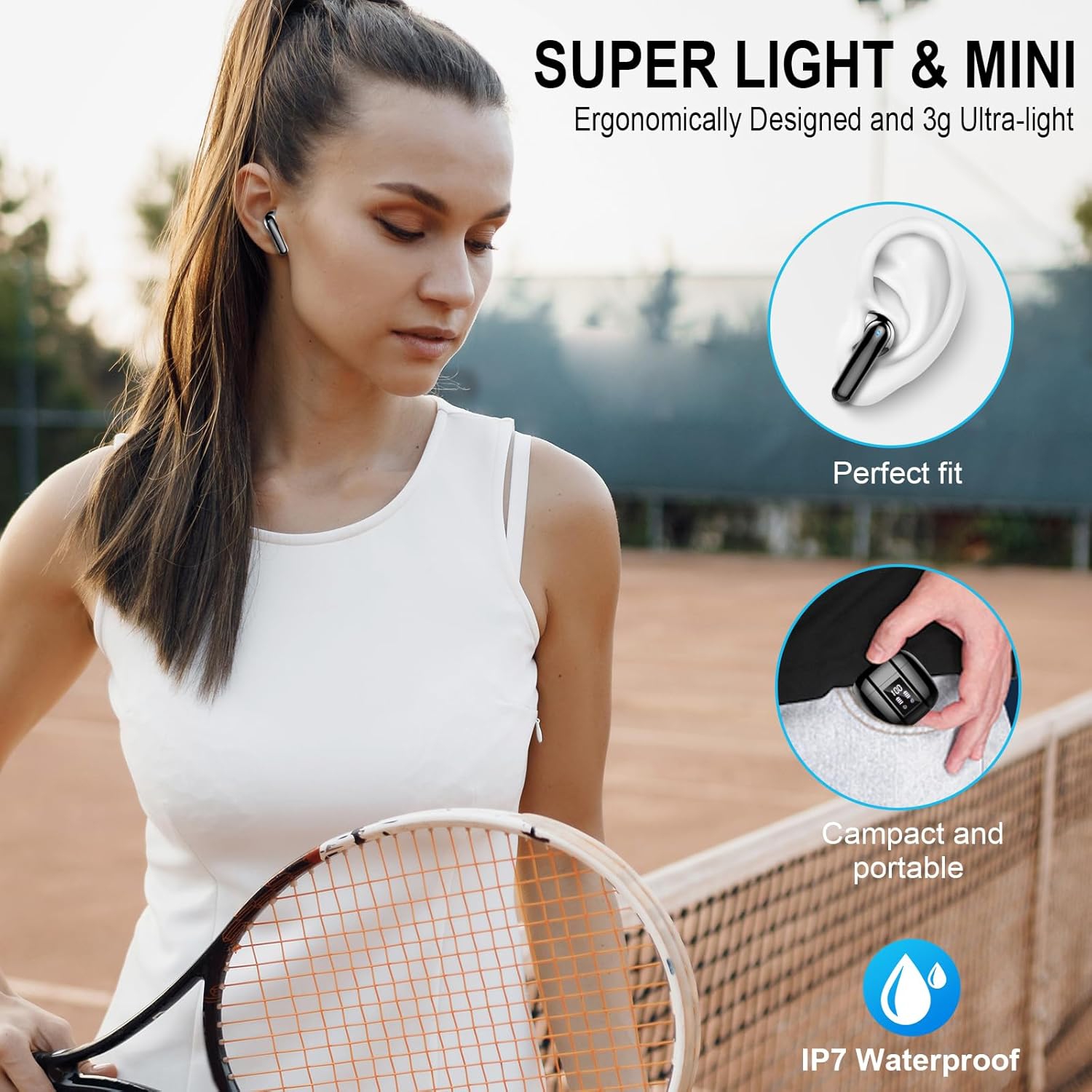 Wireless Earbuds Bluetooth 5.3 Headphones with 4 ENC Noise Cancelling Mics, 48H HiFi Stereo Wireless Headphones, Bluetooth Ear Buds with Dual LED