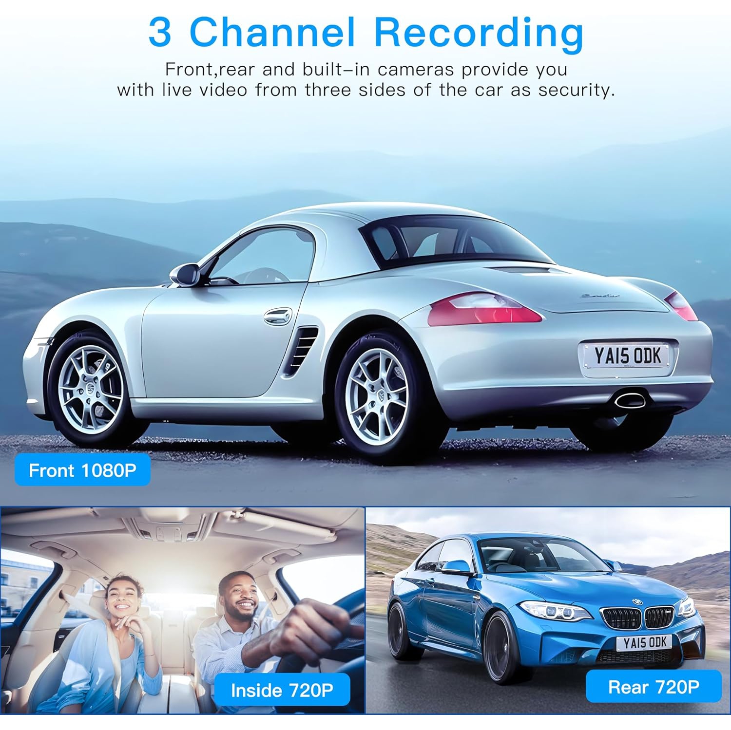 3 Channel Dash Cam WiFi FHD 1080P Car Camera 64GB TF Card,TOPGOOSE Front Dash Camera Front and Rear Inside for Cars,Mini Dashcams with Night