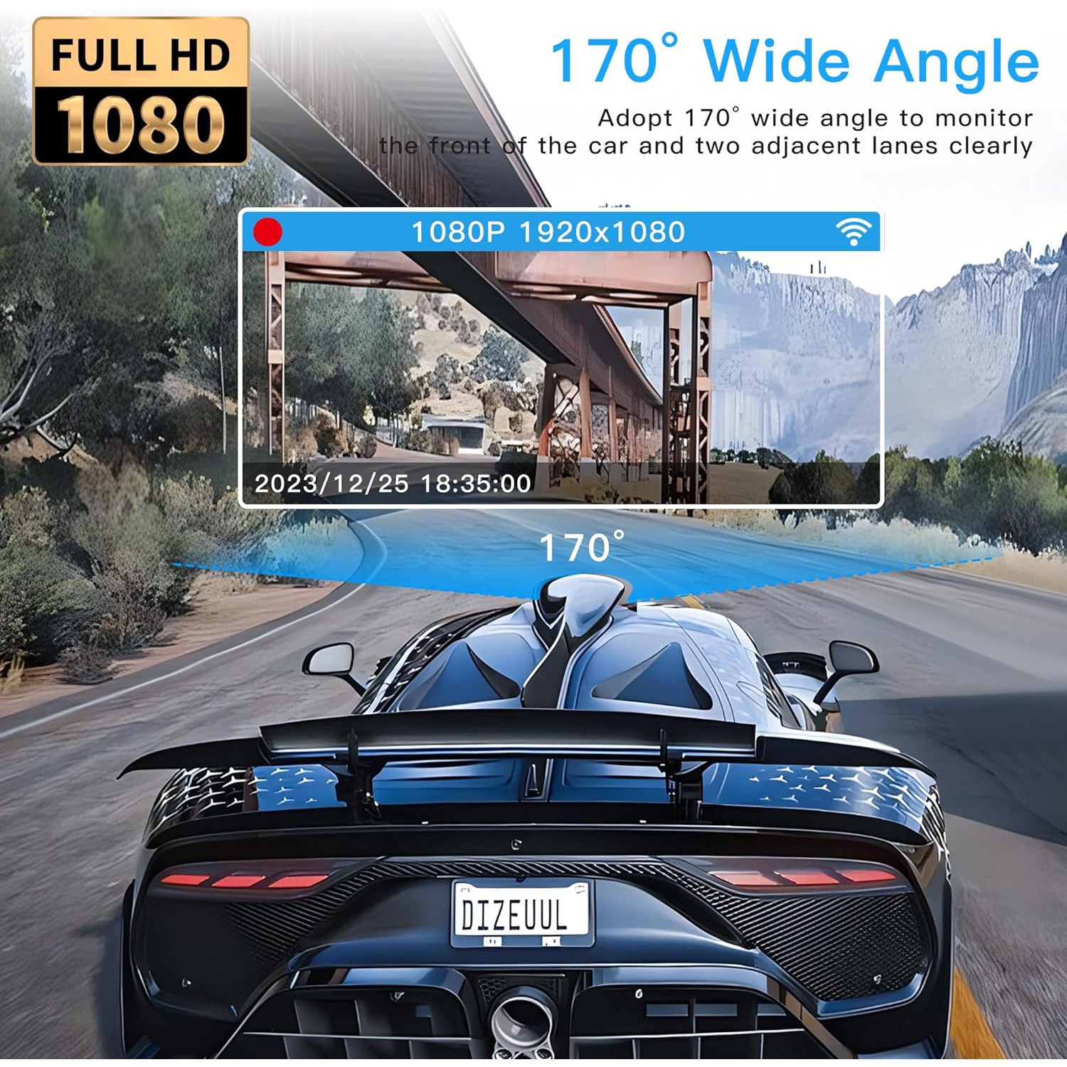 3 Channel Dash Cam WiFi FHD 1080P Car Camera 64GB TF Card,TOPGOOSE Front Dash Camera Front and Rear Inside for Cars,Mini Dashcams with Night