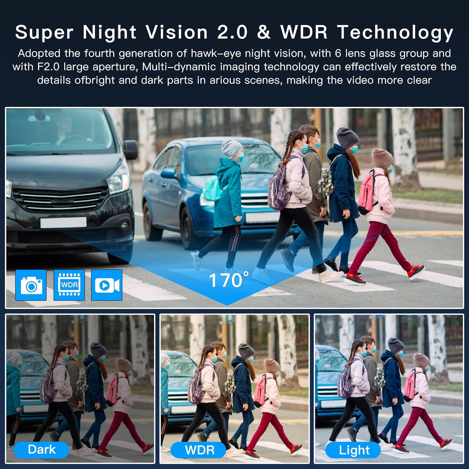 3 Channel Dash Cam WiFi FHD 1080P Car Camera 64GB TF Card,TOPGOOSE Front Dash Camera Front and Rear Inside for Cars,Mini Dashcams with Night
