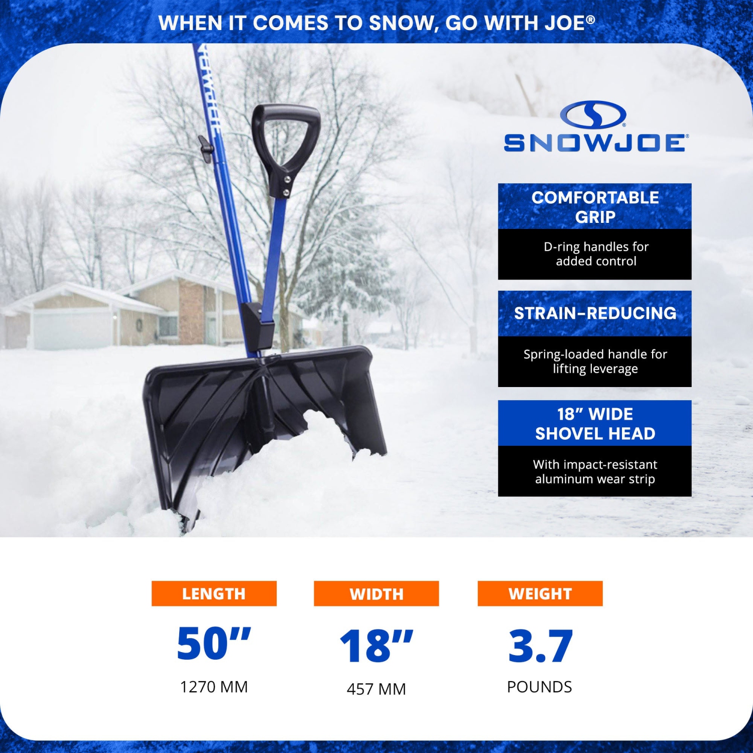 Snow Joe Shovelution 18-Inch Back-Saving Snow Shovel with Spring-Assist Handle