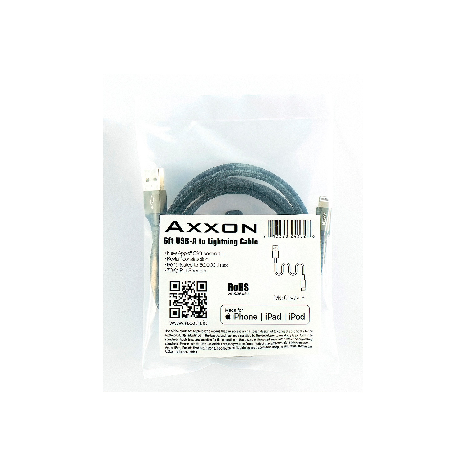 AxxonPremier Kevlar Lightning to USB A Cable, MFi-Certified iPhone 6 ft Charging Cable