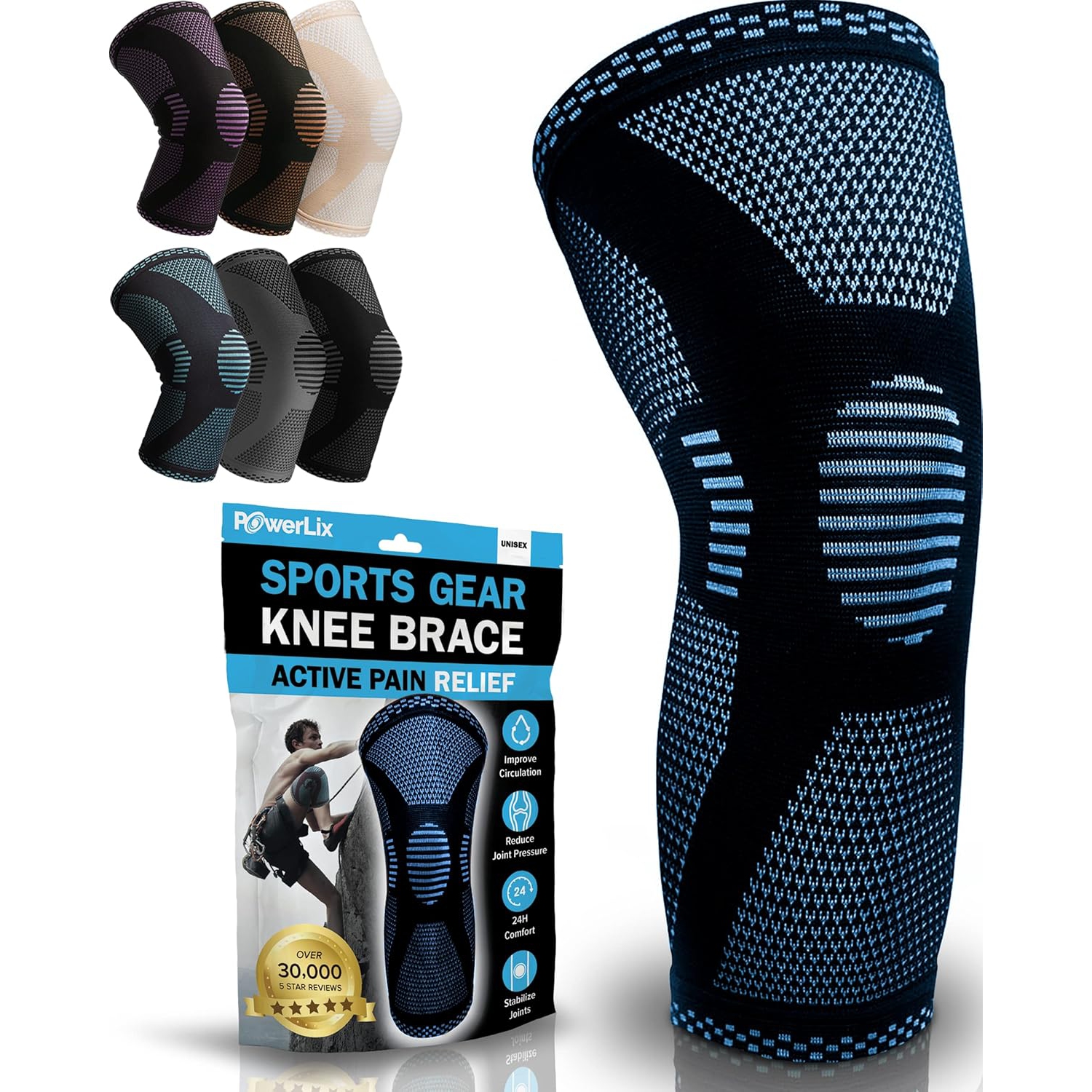 POWERLIX Knee Compression Sleeve - Best Knee Brace for Knee Pain for Men & Women - Knee Support for Running, Basketball, Volleyball, Weightlifting,