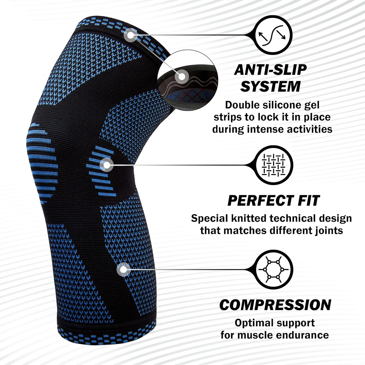Manchon de compression au genou POWERLIX - Best Knee Brace for Knee pain for Men & Women - Support au genou pour la course, le basketball, le