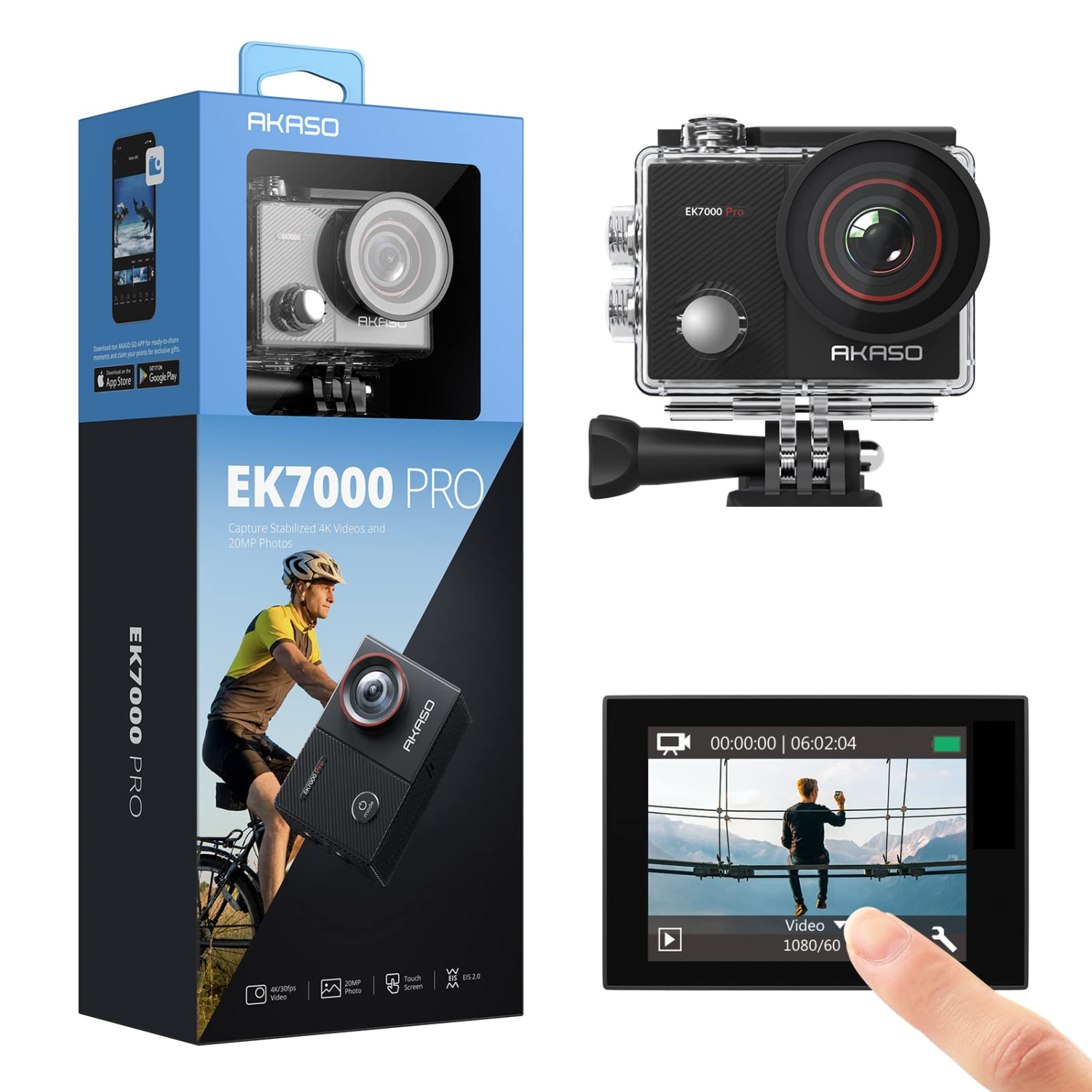 Open Box - AKASO EK7000 Pro 4K Action Camera with Touch Screen EIS Adjustable View Angle