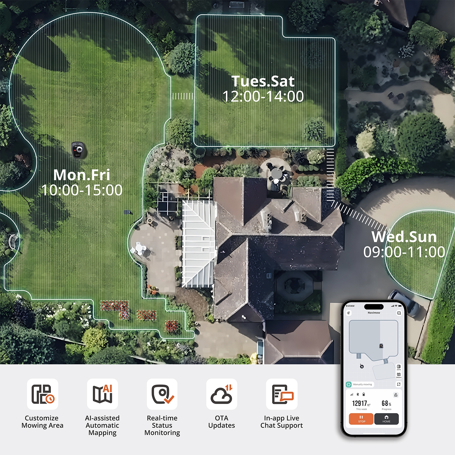 Segway Navimow i110N Robotic Lawn Mower, Wireless AI Mapping, EFLS 2.0 Positioning, VisionFence Obstacle Avoidance, App Control