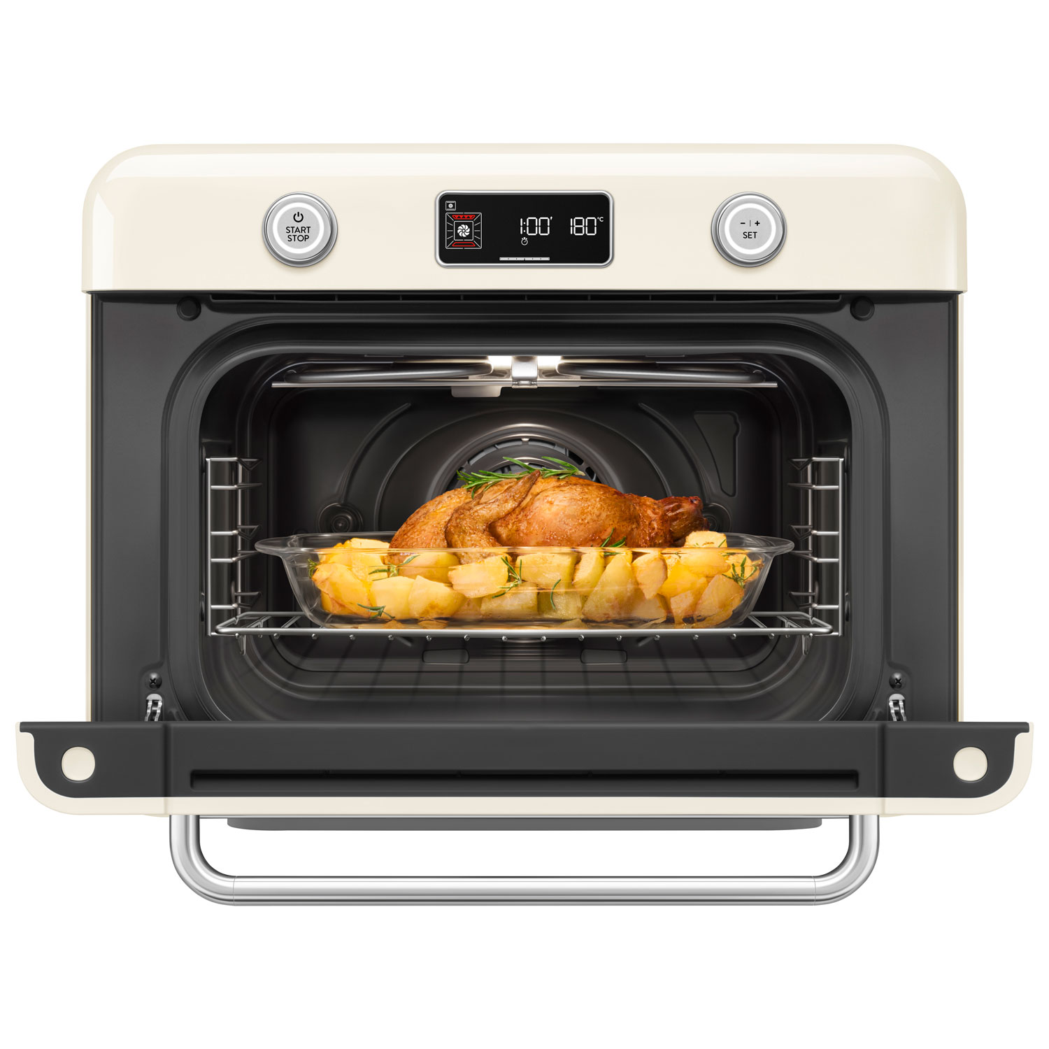 Four friteuse à air chaud combiné de comptoir 10-en-1 avec vapeur de Smeg - 1,05 pi³ - Crème